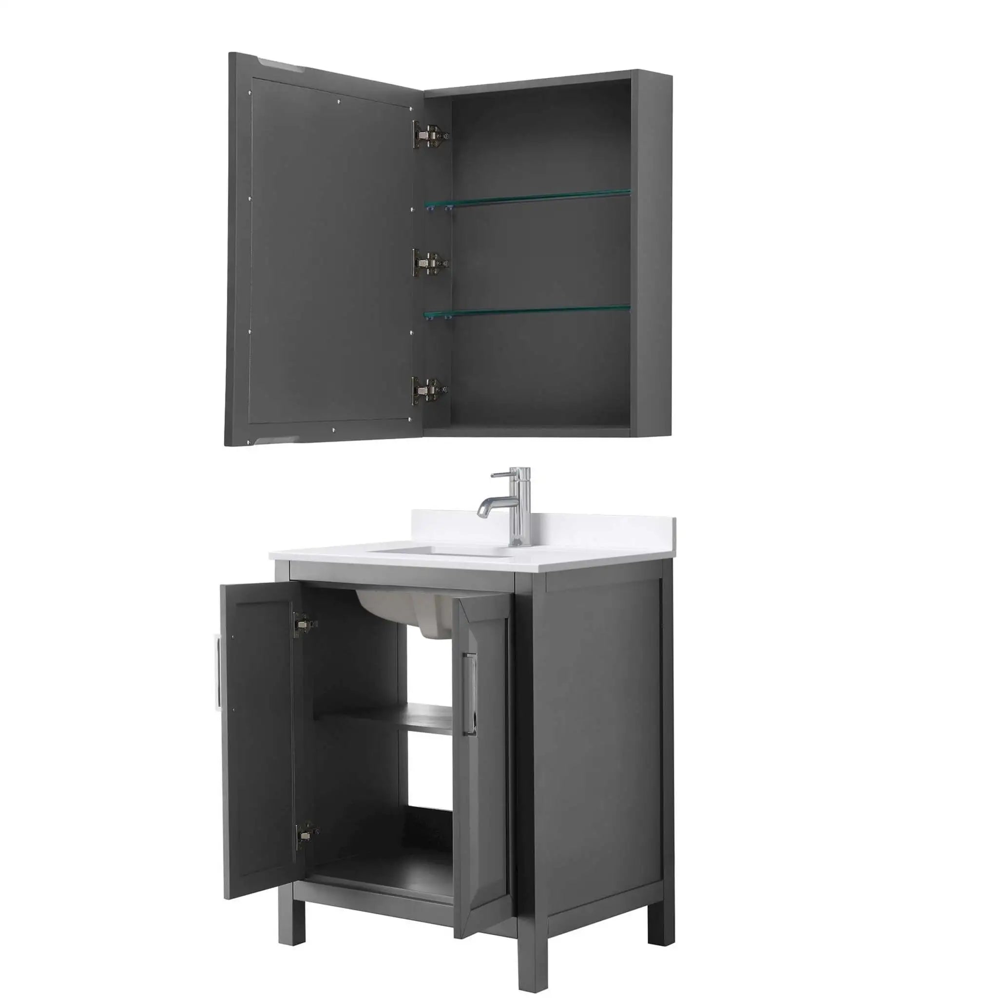 30" Daria Single Bathroom Vanity in Dark Gray with Polished Chrome Trim & Medicine Cabinet by Wyndham