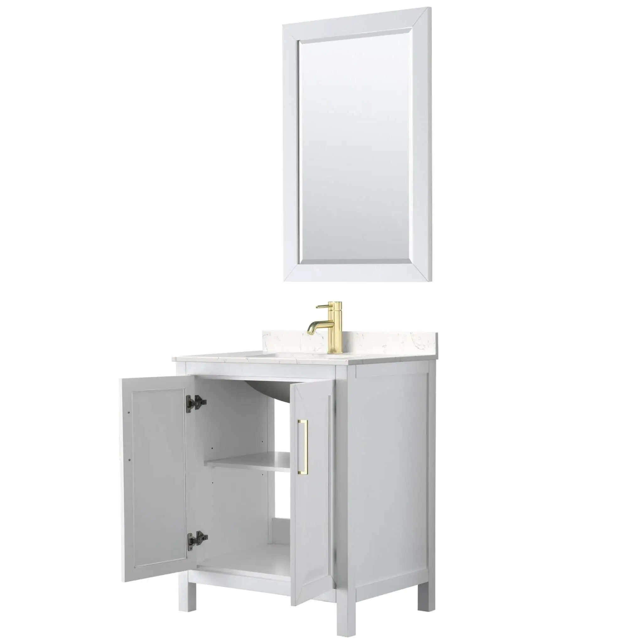 30" Daria Single Bathroom Vanity in White with Brushed Gold Trim & 24" Mirror by Wyndham