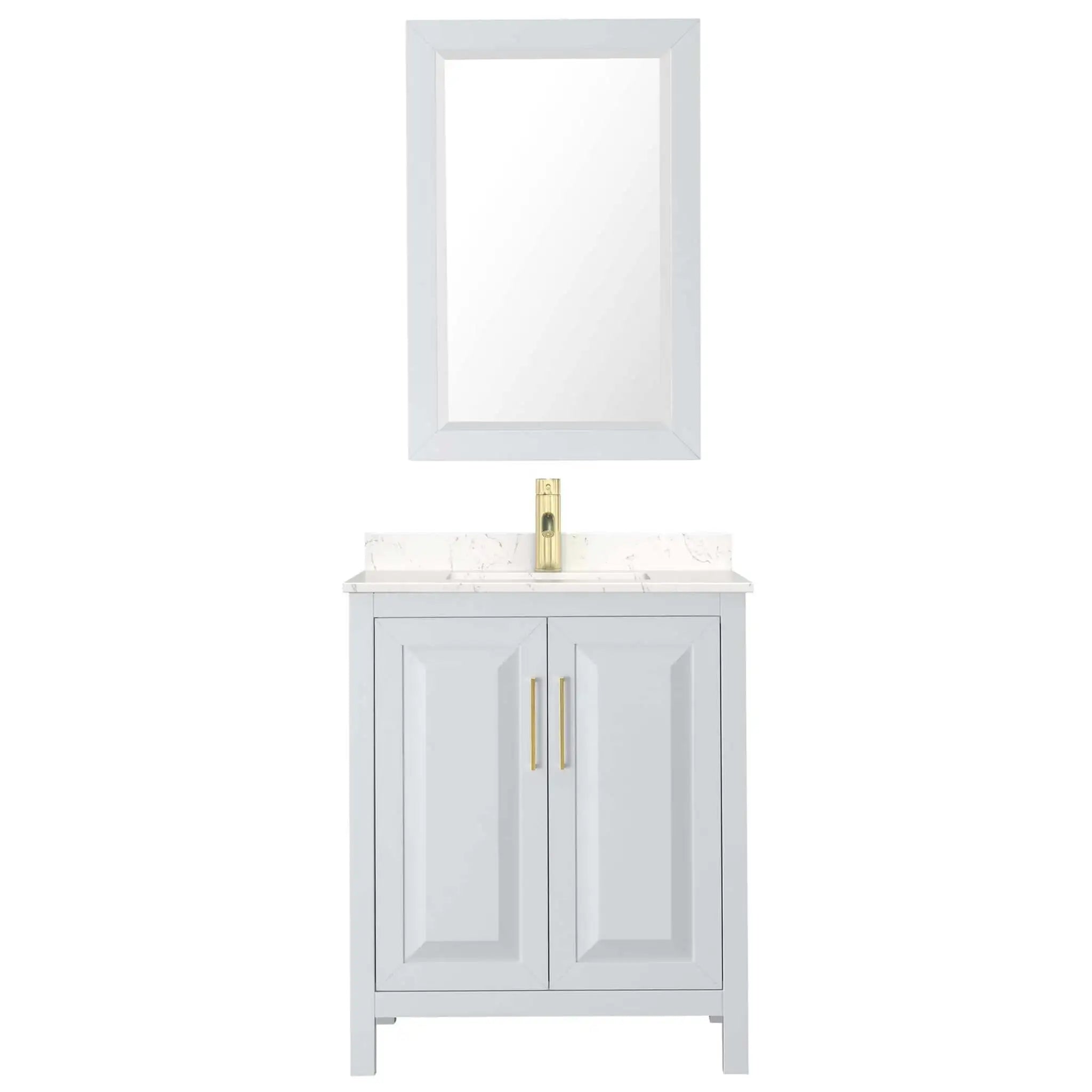 30" Daria Single Bathroom Vanity in White with Brushed Gold Trim & 24" Mirror by Wyndham