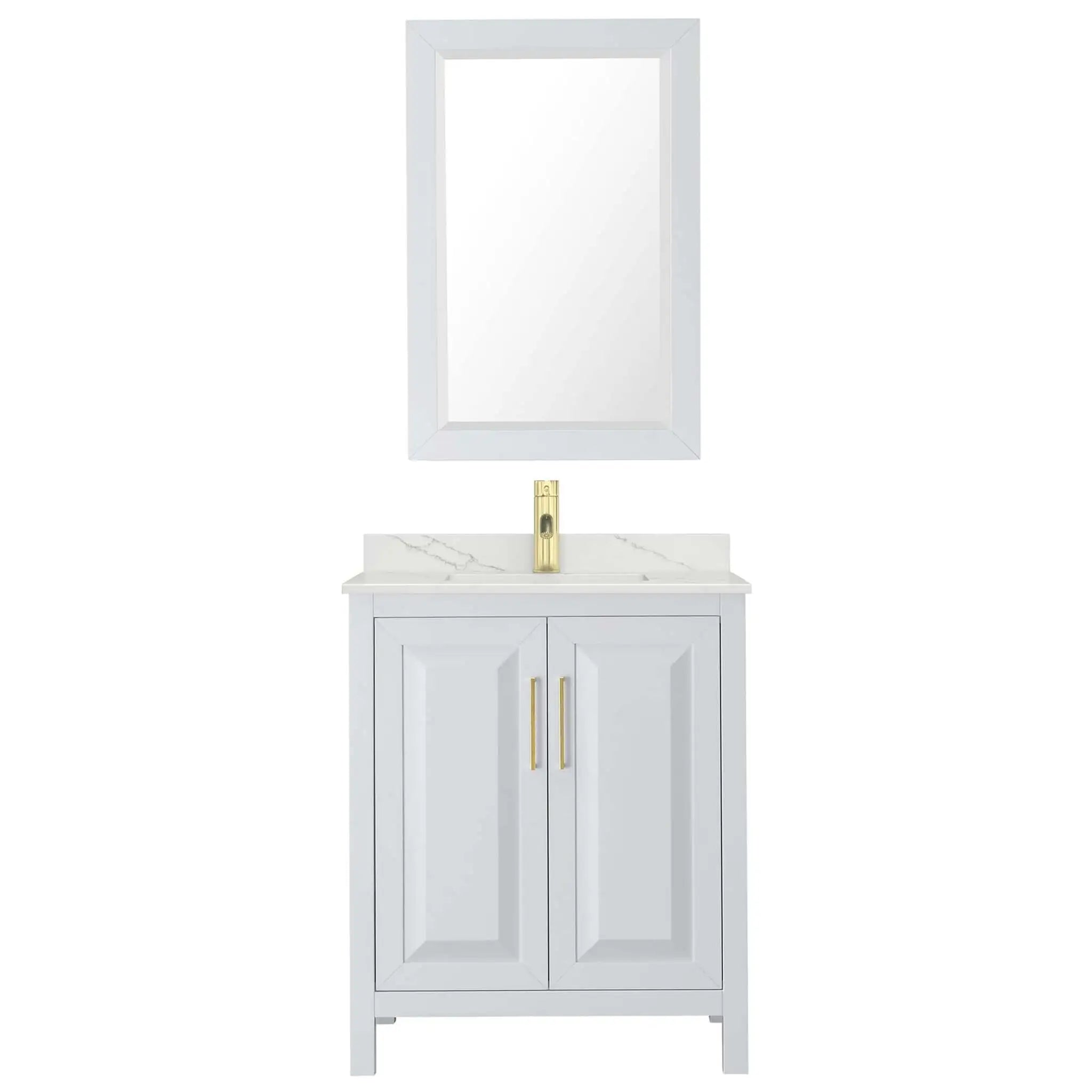 30" Daria Single Bathroom Vanity in White with Brushed Gold Trim & 24" Mirror by Wyndham