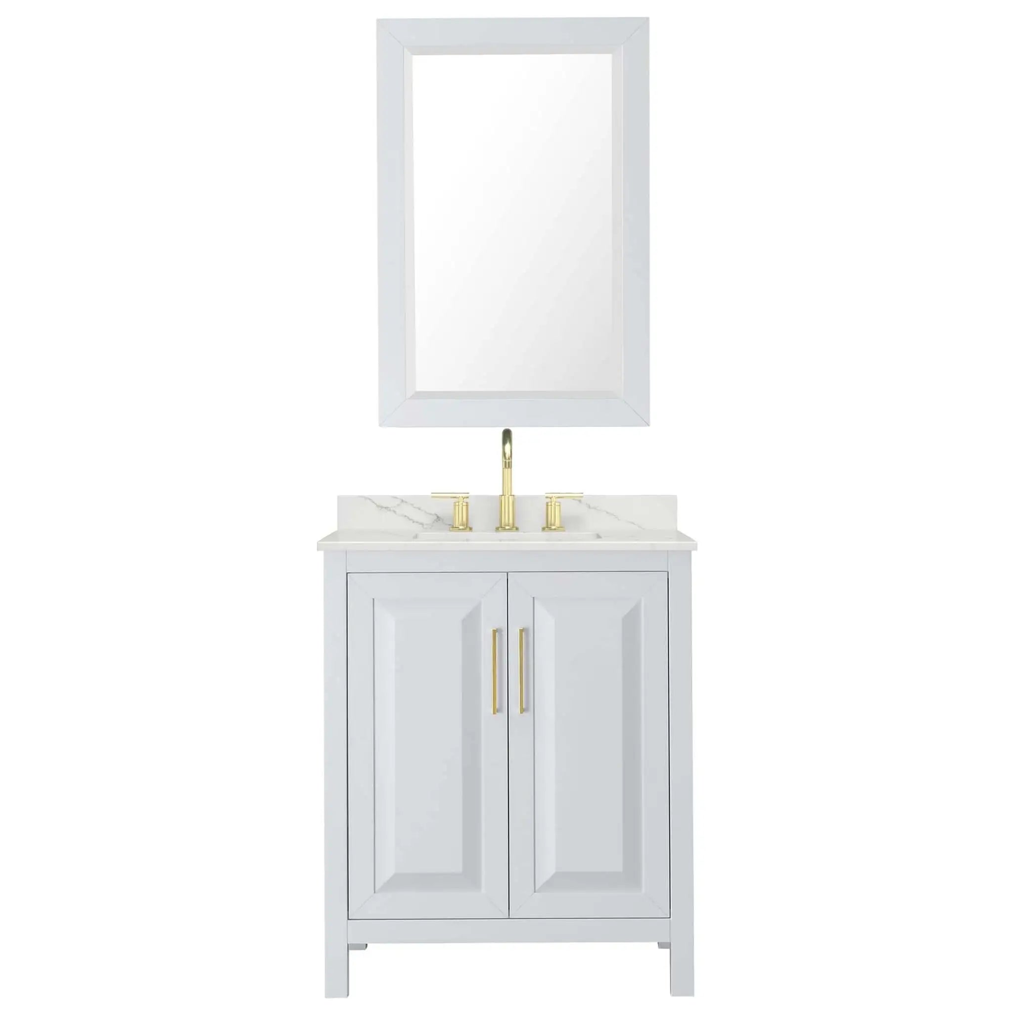 30" Daria Single Bathroom Vanity in White with Brushed Gold Trim & 24" Mirror by Wyndham