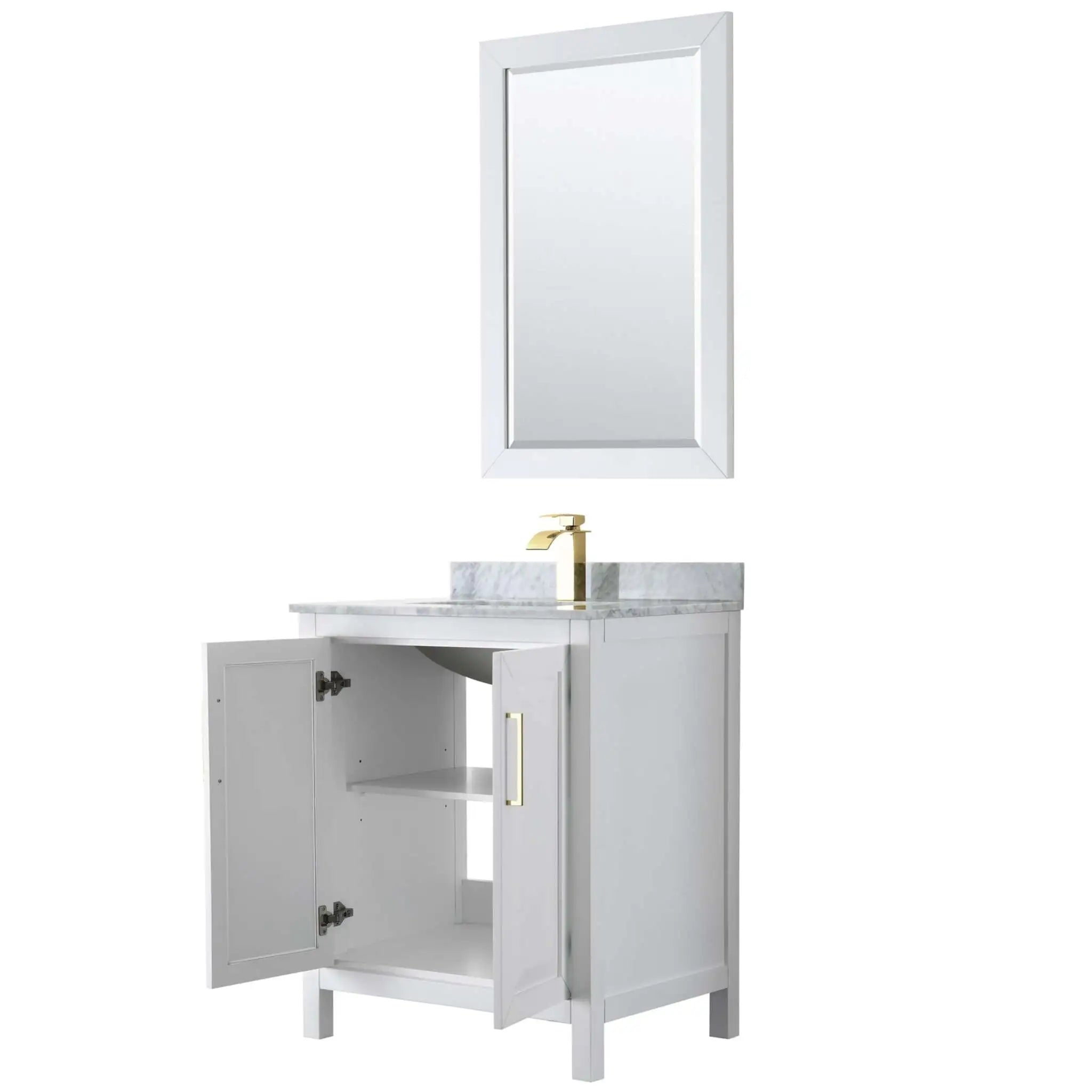 30" Daria Single Bathroom Vanity in White with Brushed Gold Trim & 24" Mirror by Wyndham