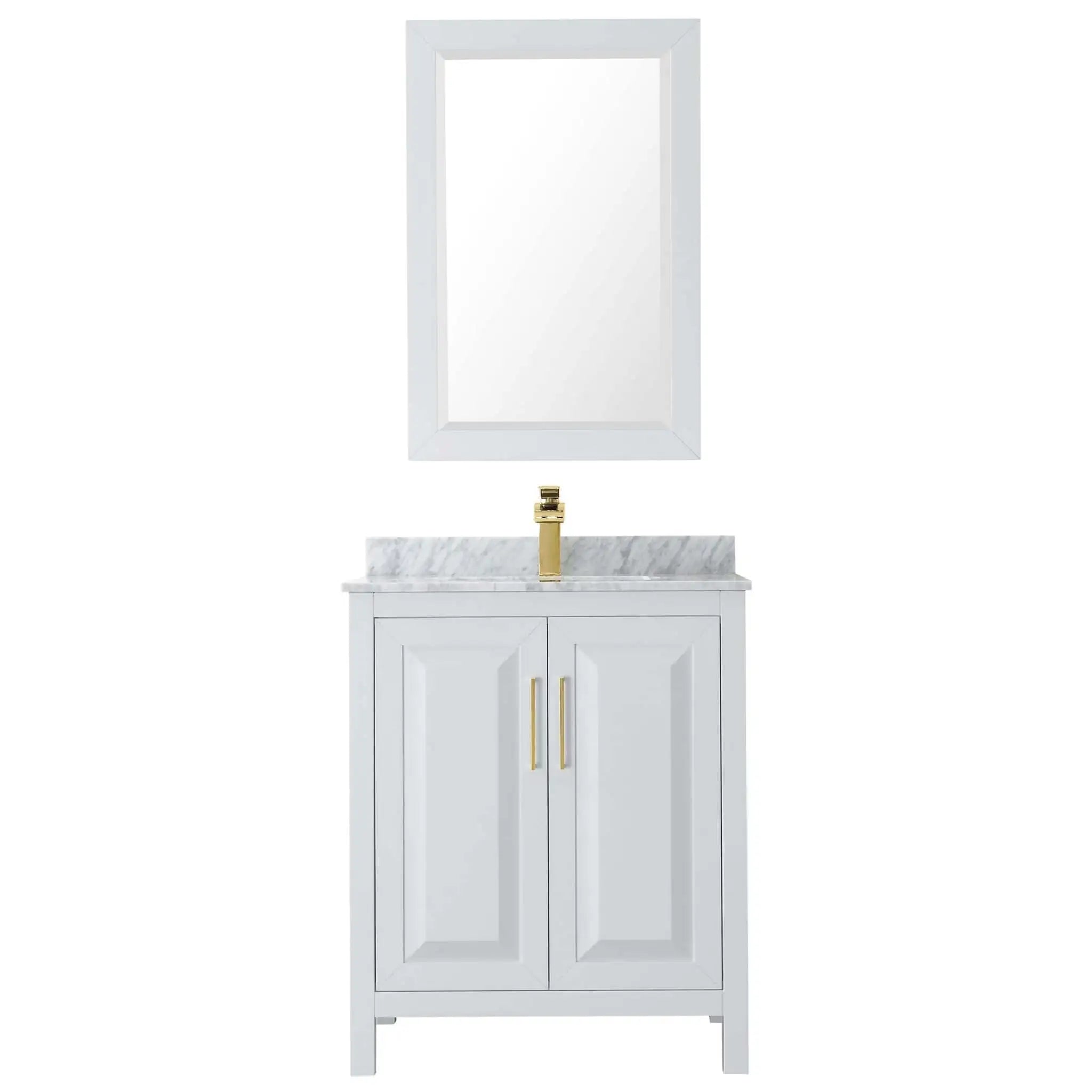 30" Daria Single Bathroom Vanity in White with Brushed Gold Trim & 24" Mirror by Wyndham