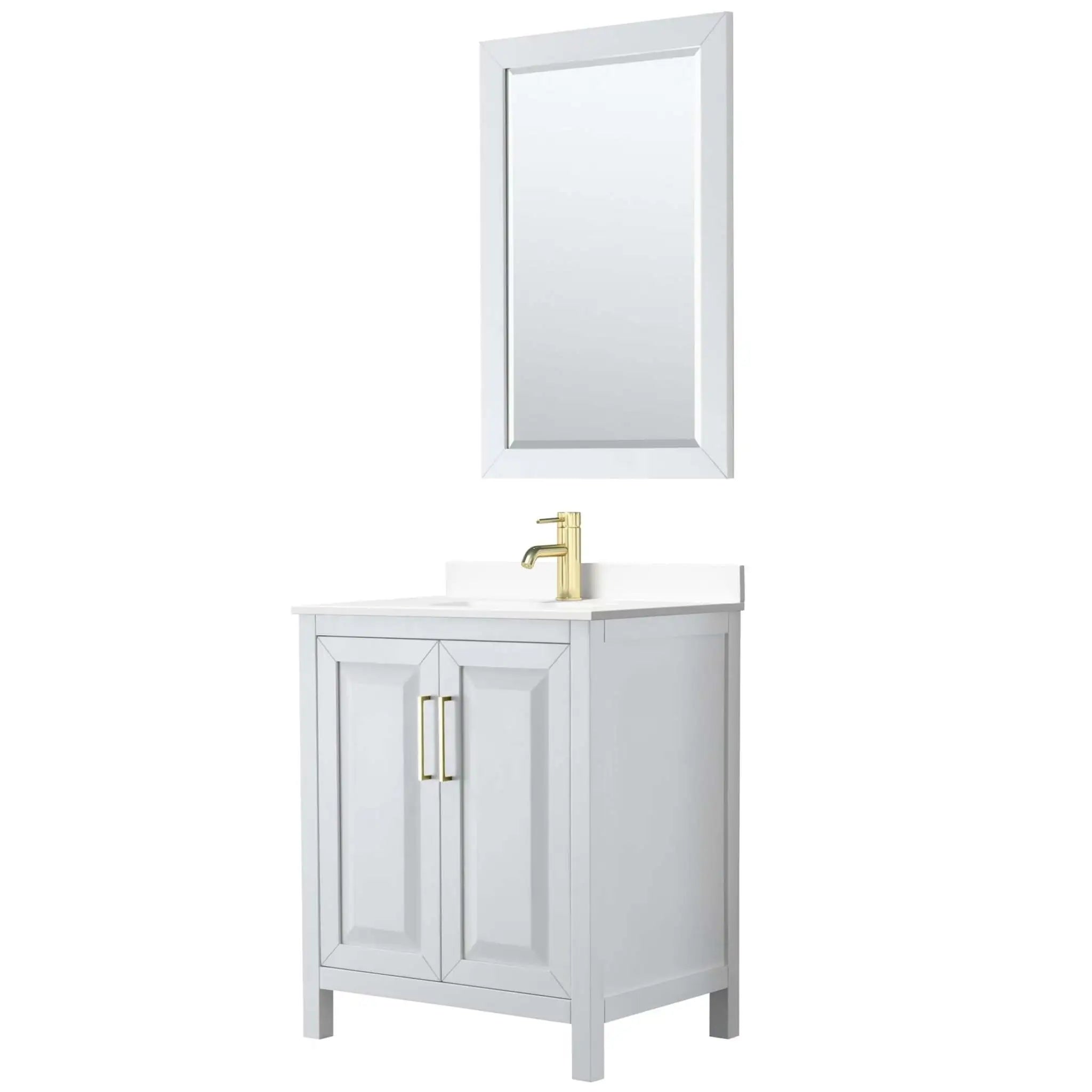 30" Daria Single Bathroom Vanity in White with Brushed Gold Trim & 24" Mirror by Wyndham