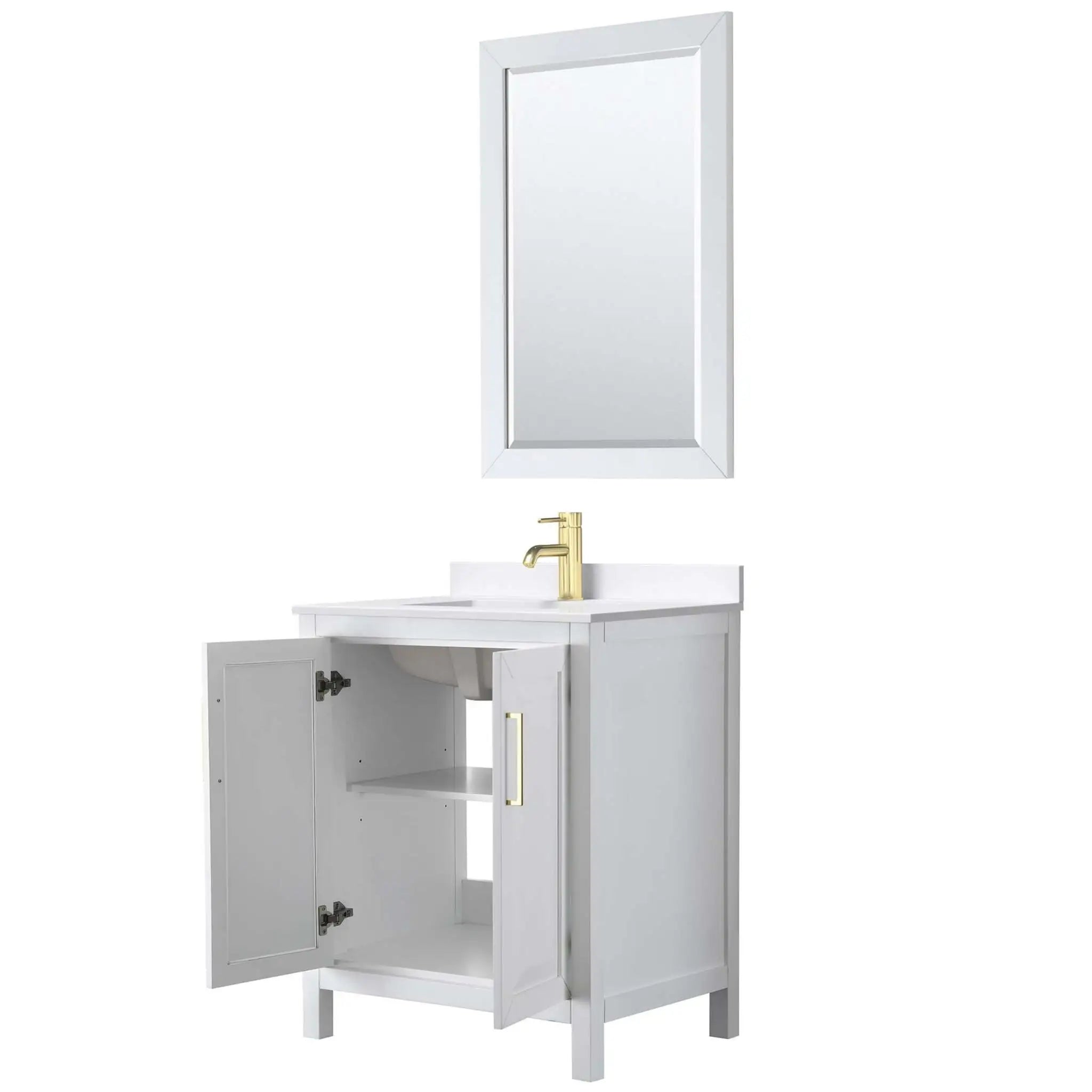 30" Daria Single Bathroom Vanity in White with Brushed Gold Trim & 24" Mirror by Wyndham