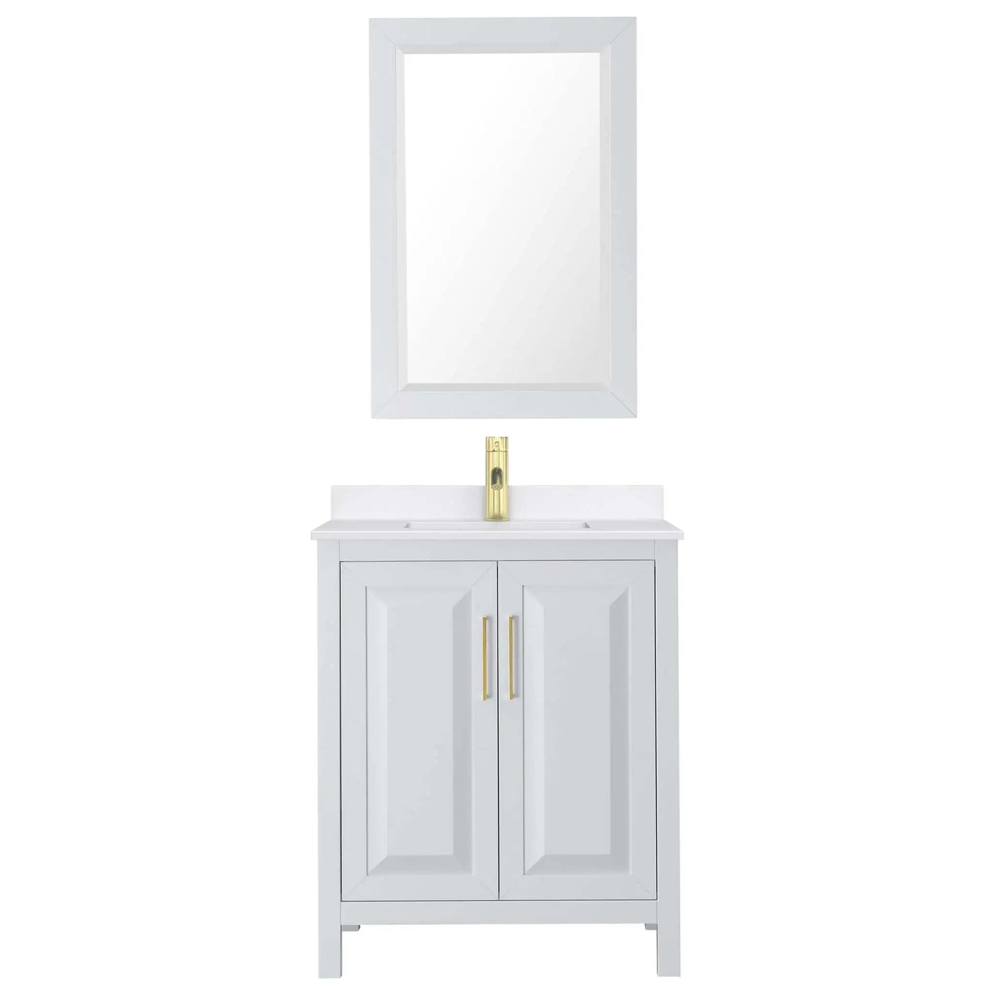 30" Daria Single Bathroom Vanity in White with Brushed Gold Trim & 24" Mirror by Wyndham