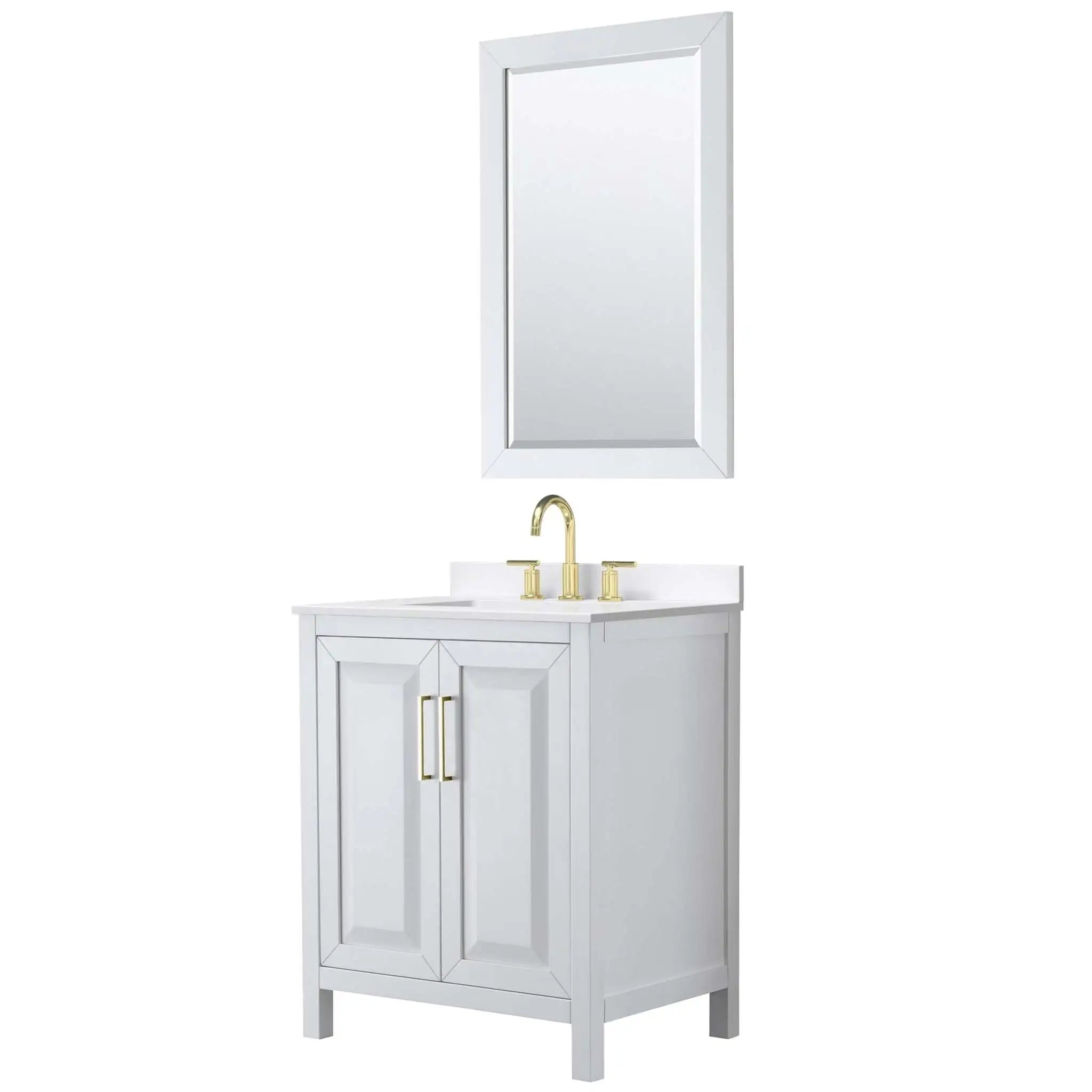 30" Daria Single Bathroom Vanity in White with Brushed Gold Trim & 24" Mirror by Wyndham