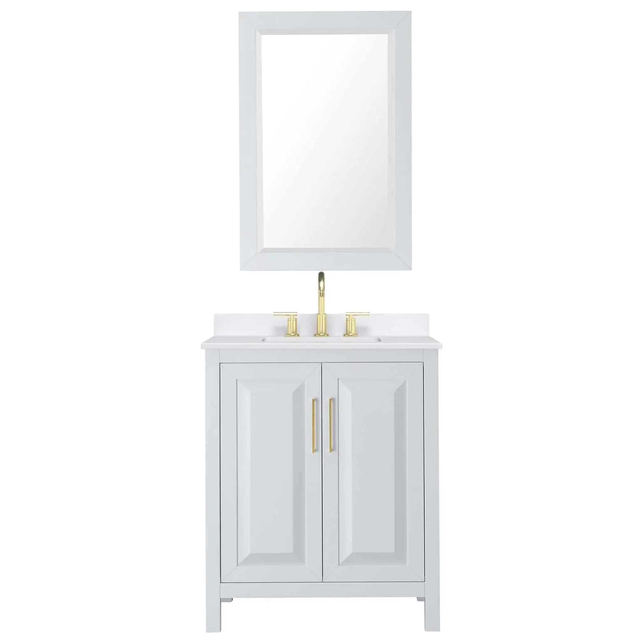 30" Daria Single Bathroom Vanity in White with Brushed Gold Trim & 24" Mirror by Wyndham