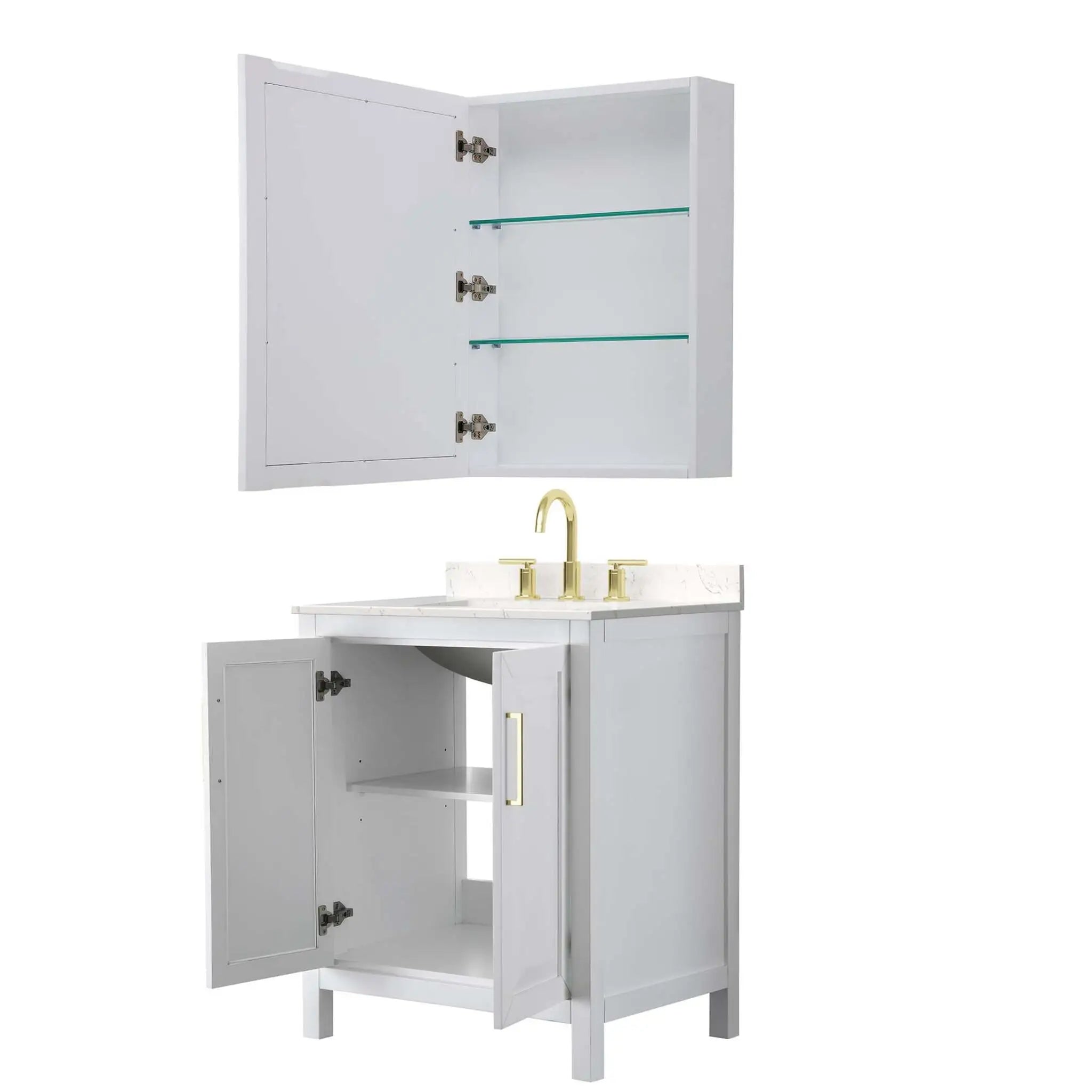 30" Daria Single Bathroom Vanity in White with Brushed Gold Trim & Medicine Cabinet by Wyndham