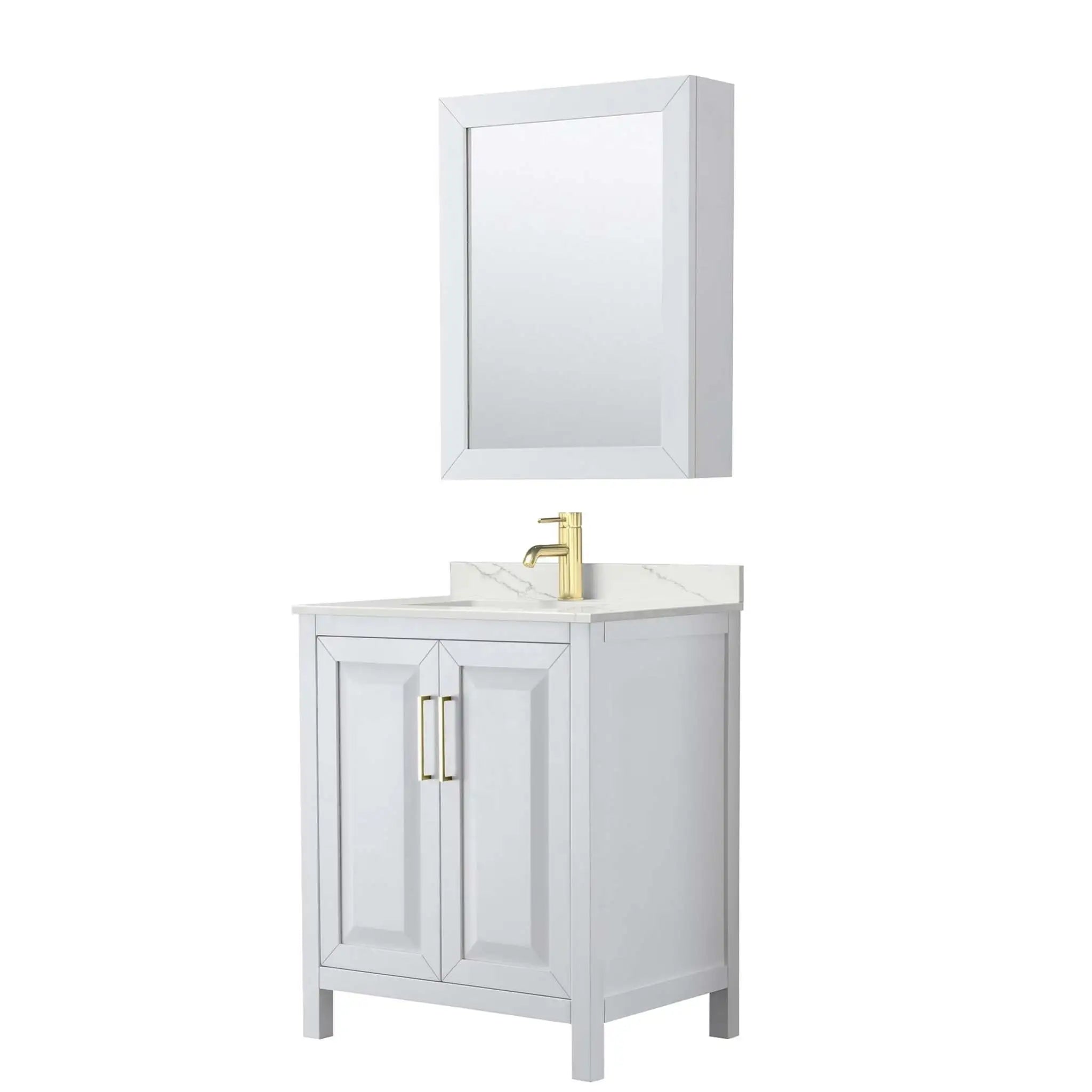 30" Daria Single Bathroom Vanity in White with Brushed Gold Trim & Medicine Cabinet by Wyndham