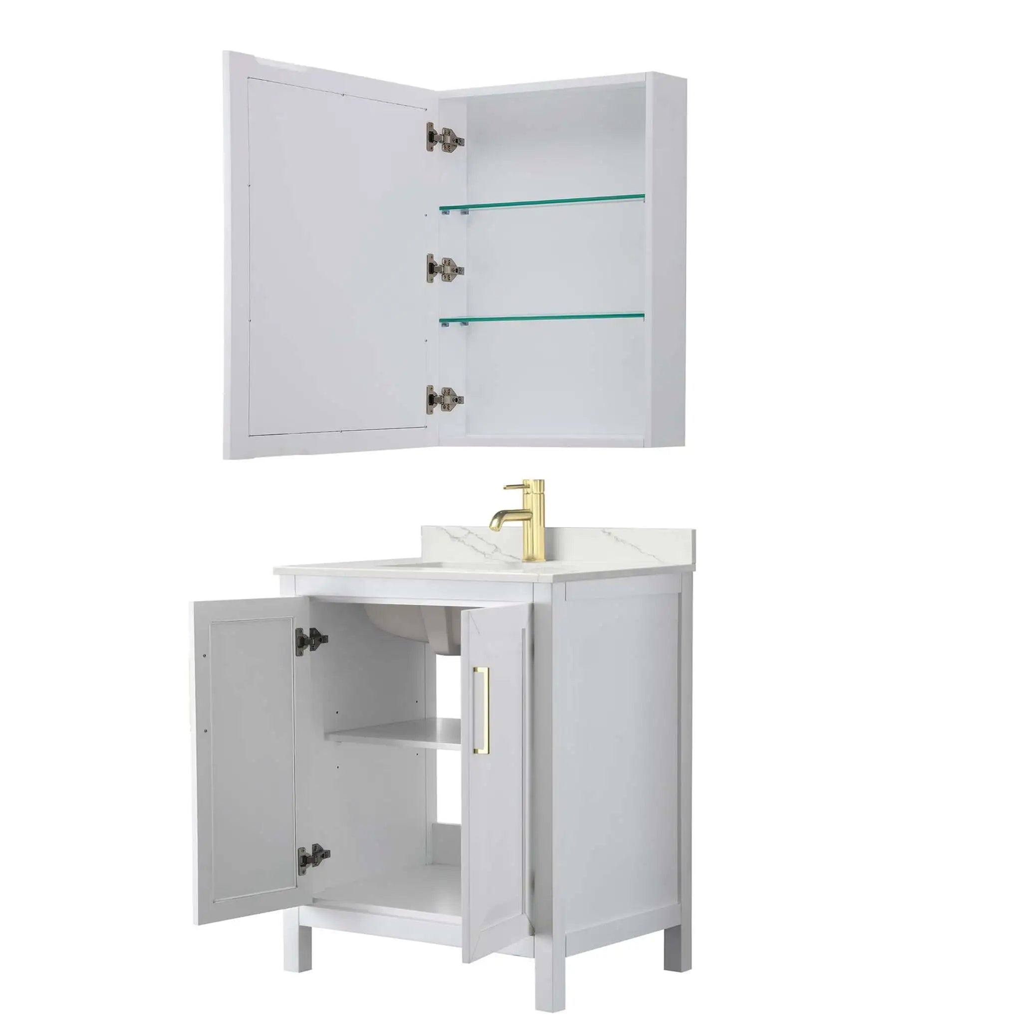 30" Daria Single Bathroom Vanity in White with Brushed Gold Trim & Medicine Cabinet by Wyndham