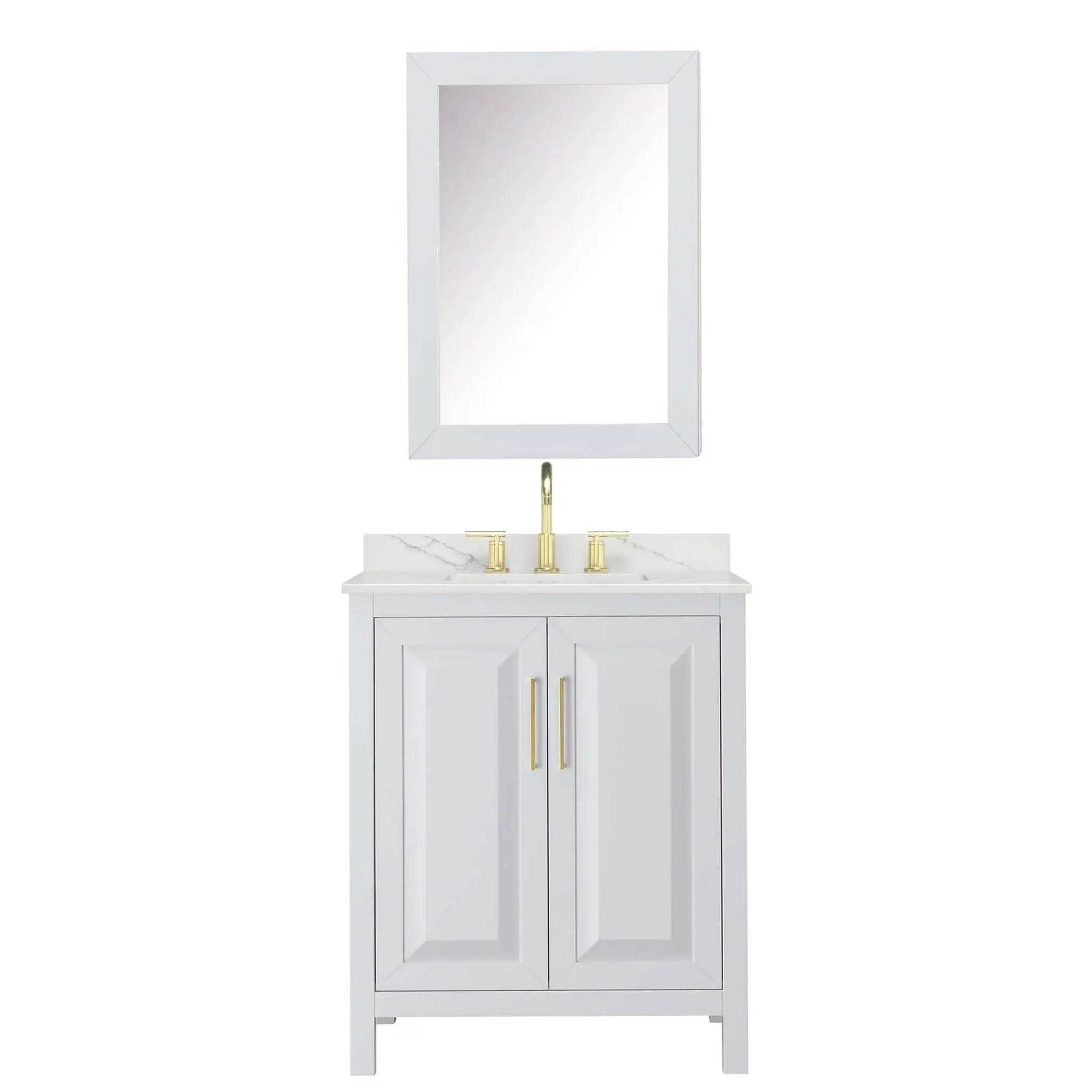 30" Daria Single Bathroom Vanity in White with Brushed Gold Trim & Medicine Cabinet by Wyndham