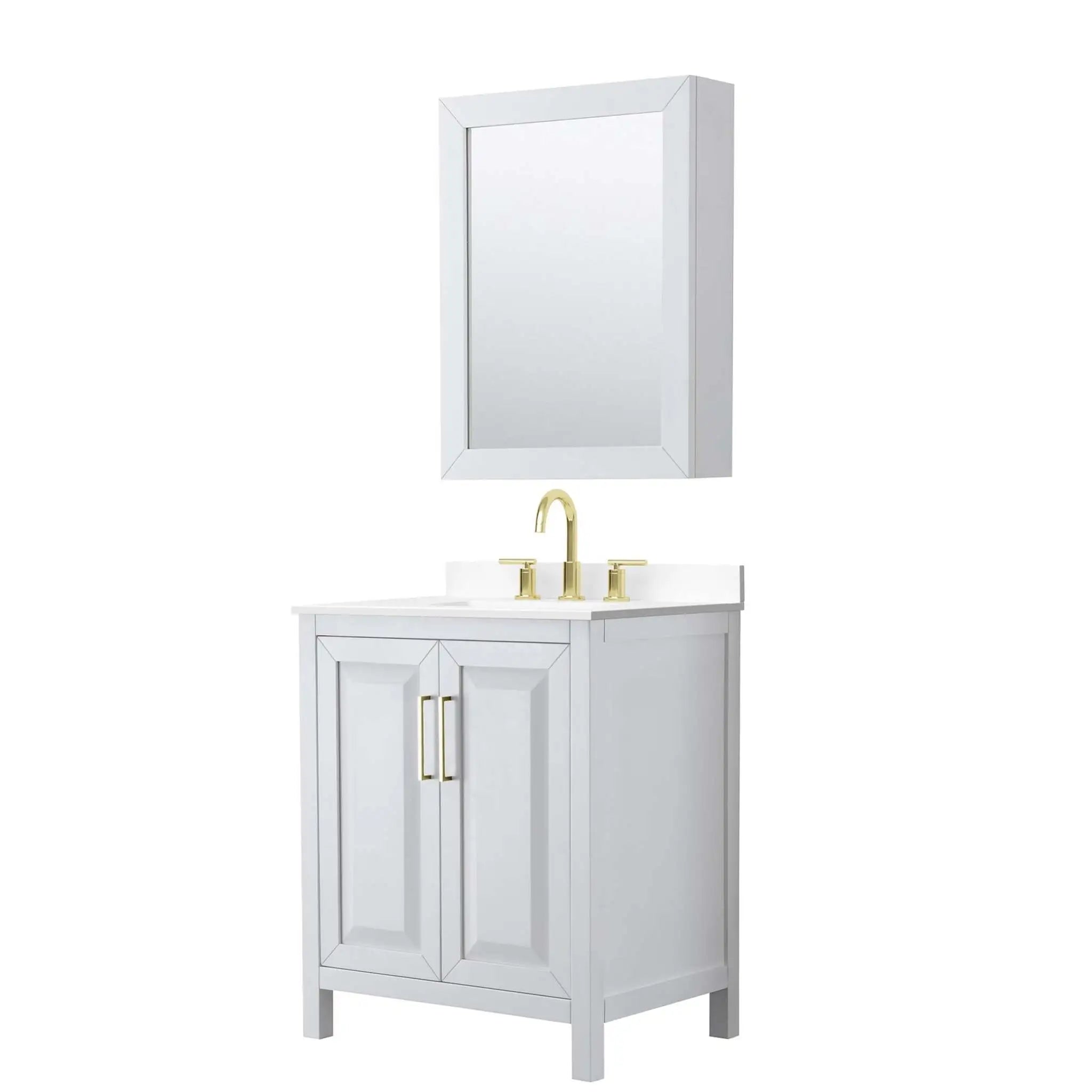 30" Daria Single Bathroom Vanity in White with Brushed Gold Trim & Medicine Cabinet by Wyndham