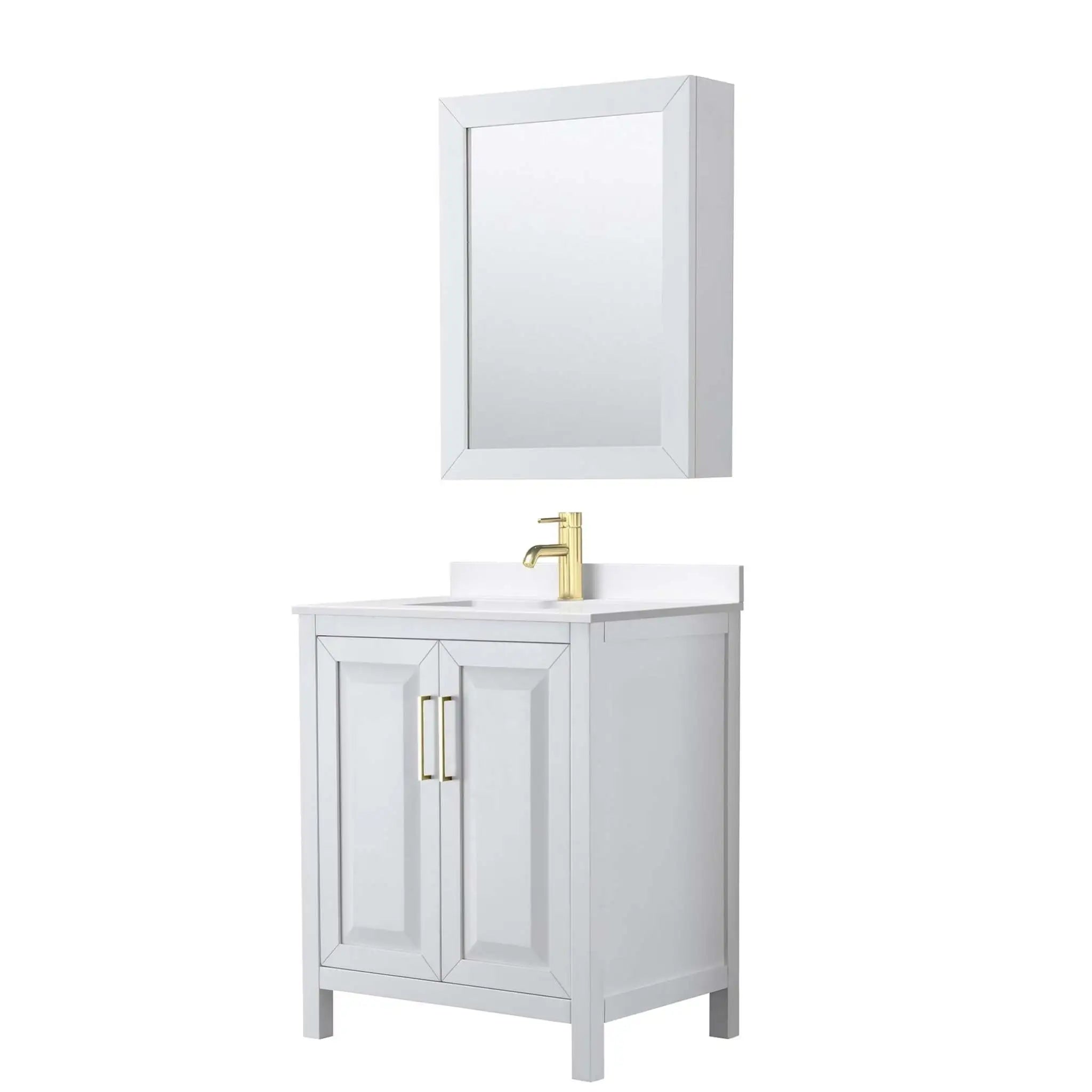 30" Daria Single Bathroom Vanity in White with Brushed Gold Trim & Medicine Cabinet by Wyndham