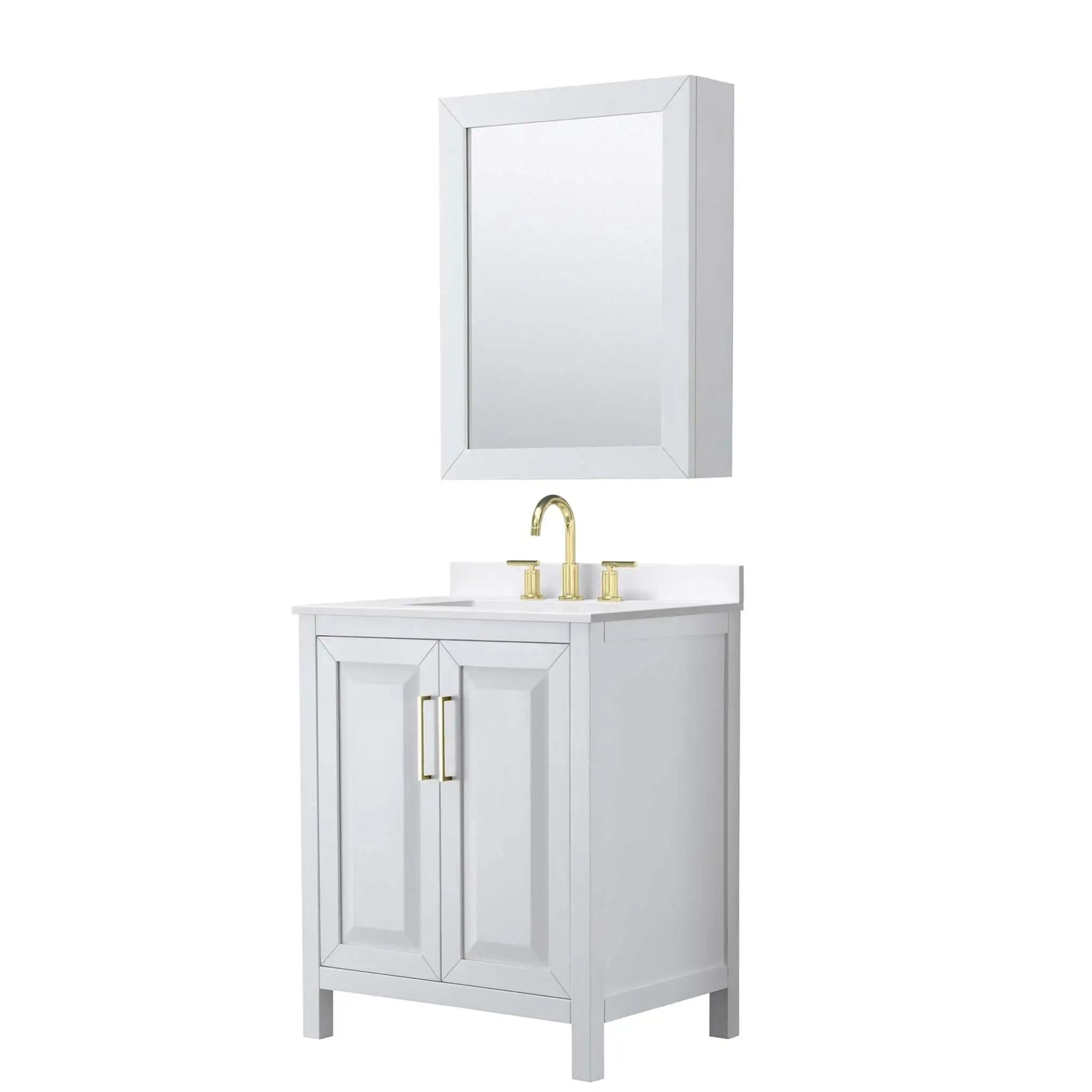 30" Daria Single Bathroom Vanity in White with Brushed Gold Trim & Medicine Cabinet by Wyndham
