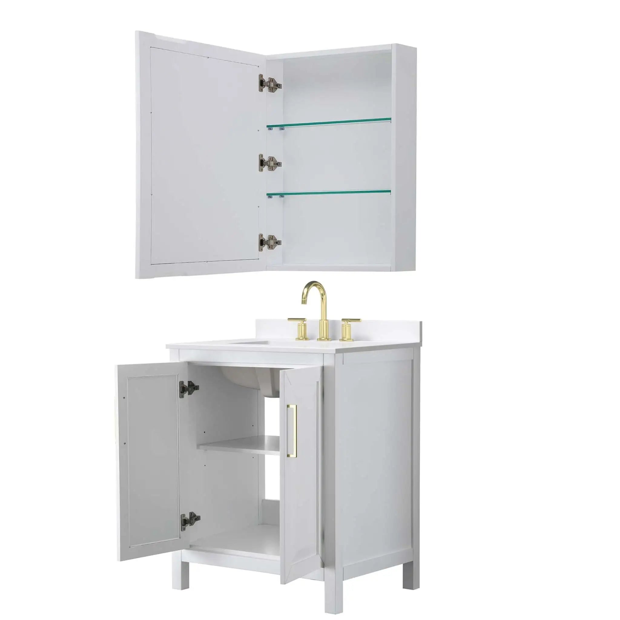 30" Daria Single Bathroom Vanity in White with Brushed Gold Trim & Medicine Cabinet by Wyndham