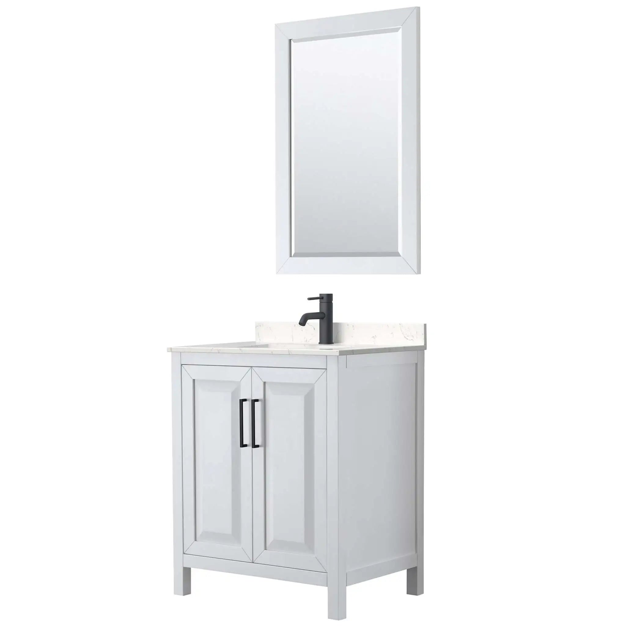 30" Daria Single Bathroom Vanity in White with Matte Black Trim & 24" Mirror by Wyndham