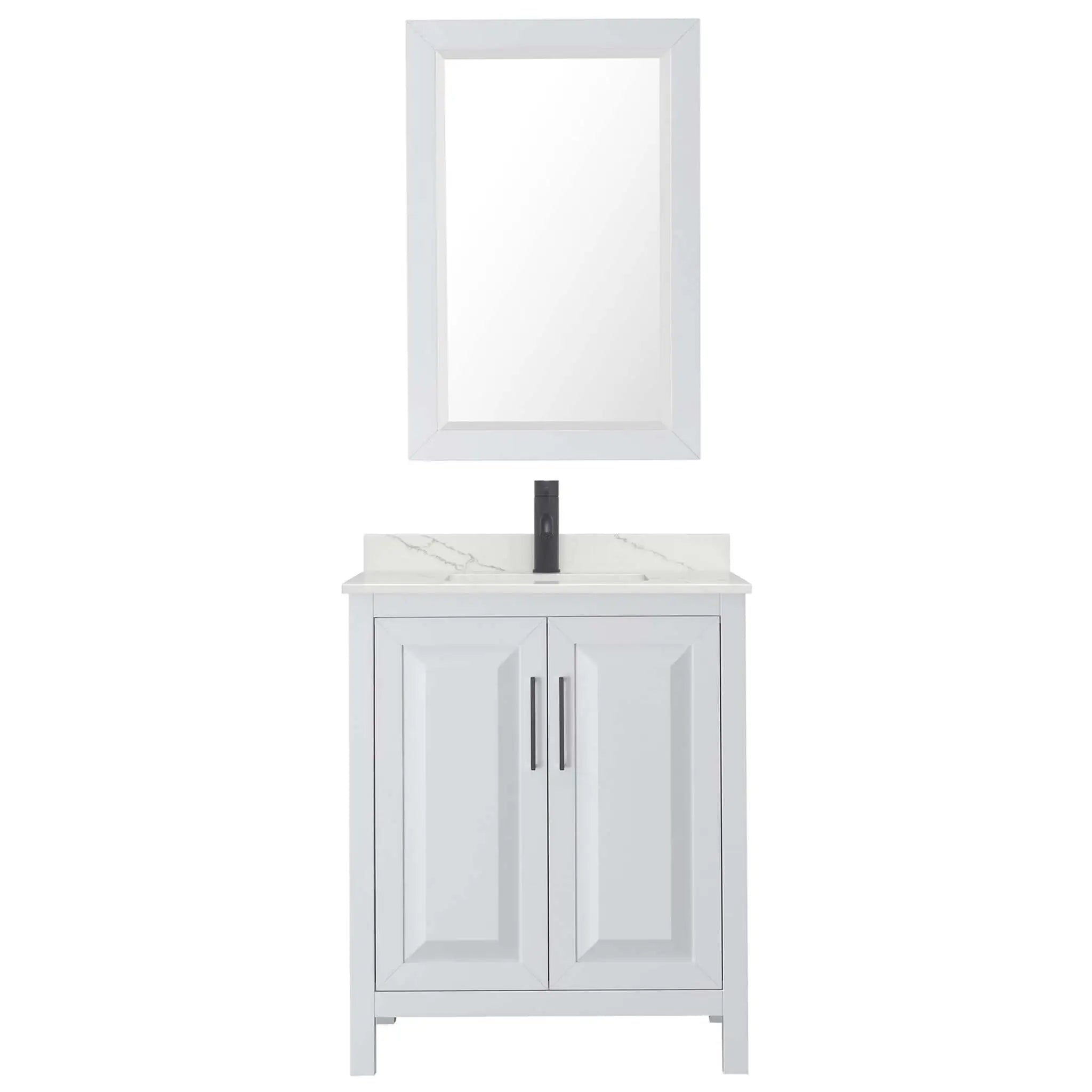 30" Daria Single Bathroom Vanity in White with Matte Black Trim & 24" Mirror by Wyndham