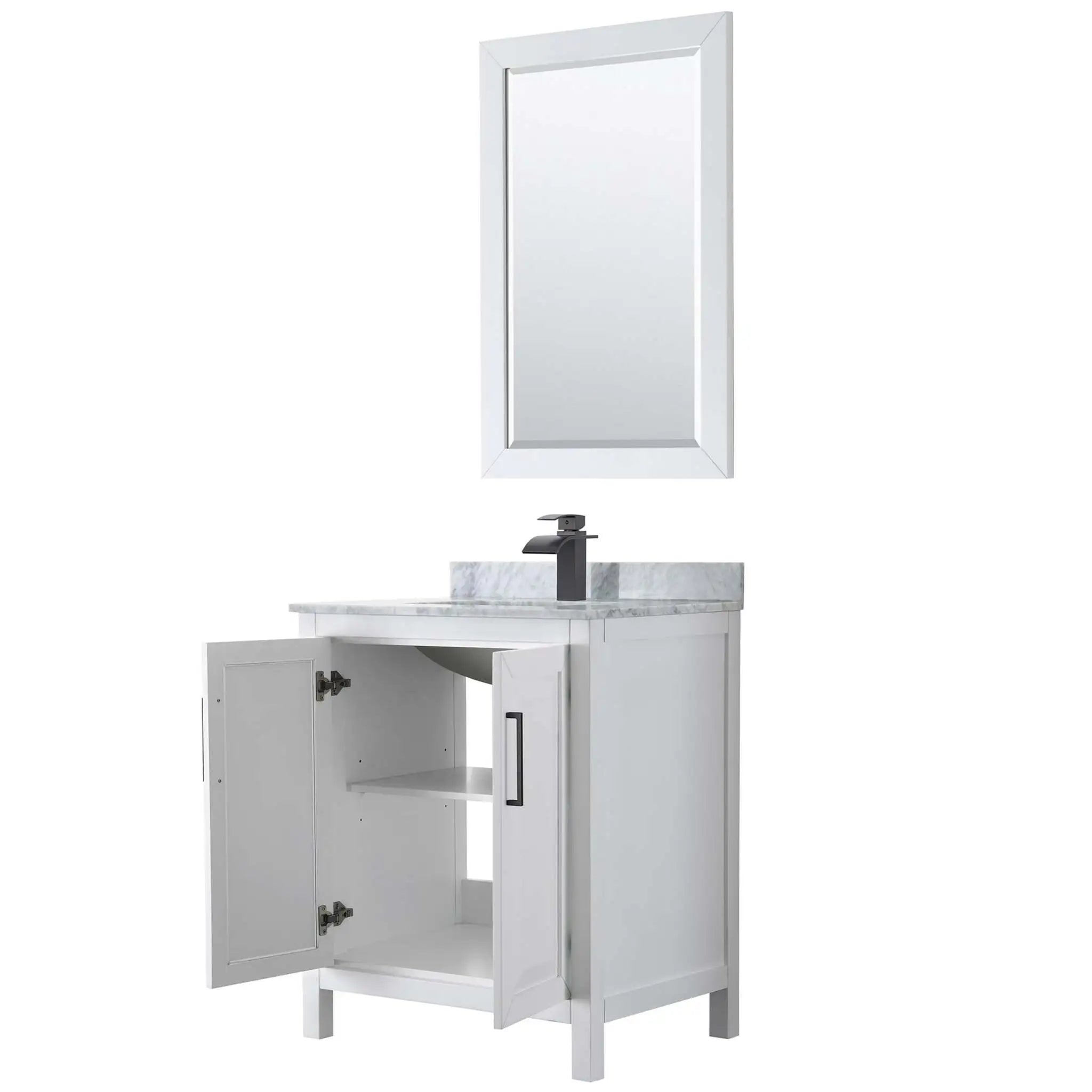 30" Daria Single Bathroom Vanity in White with Matte Black Trim & 24" Mirror by Wyndham
