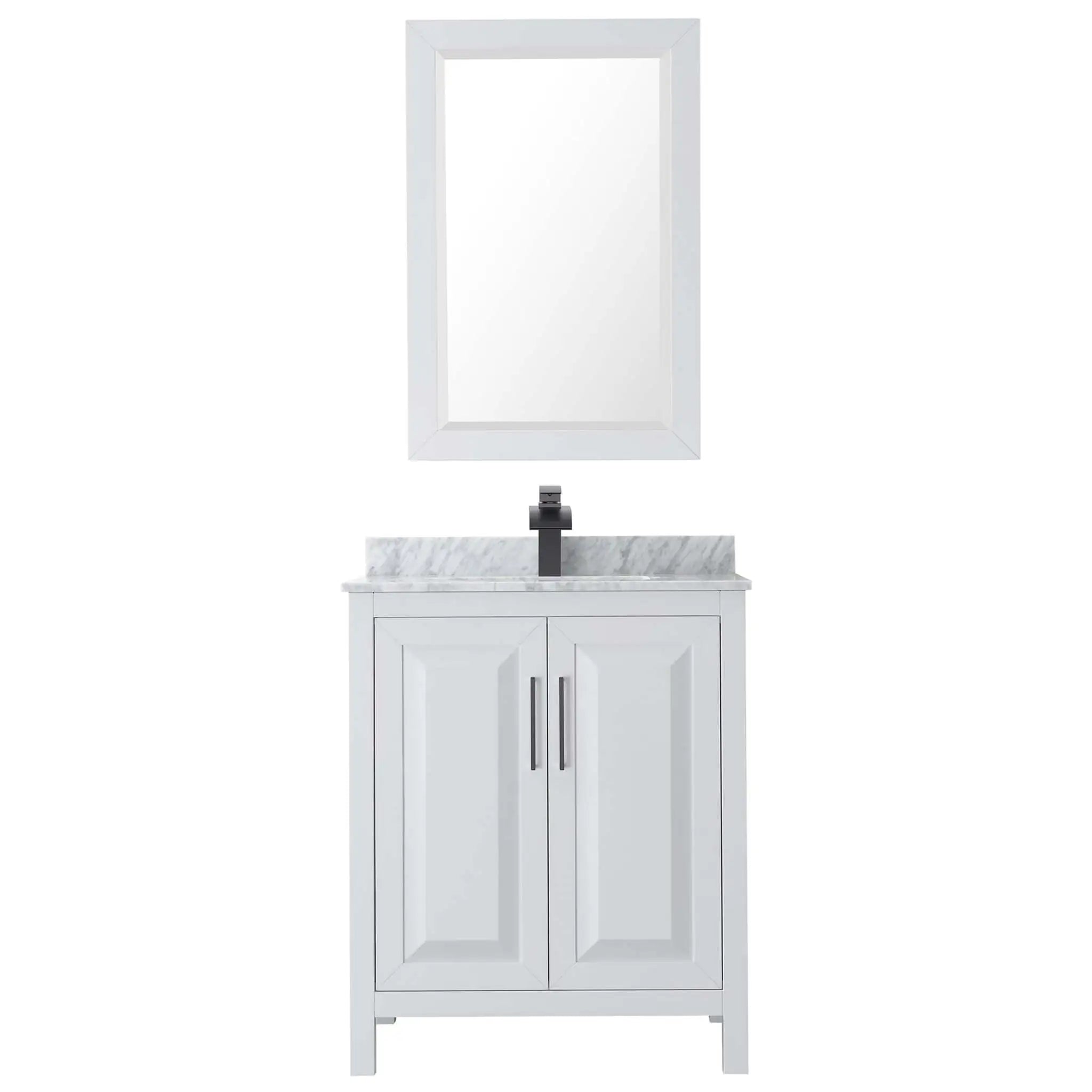 30" Daria Single Bathroom Vanity in White with Matte Black Trim & 24" Mirror by Wyndham