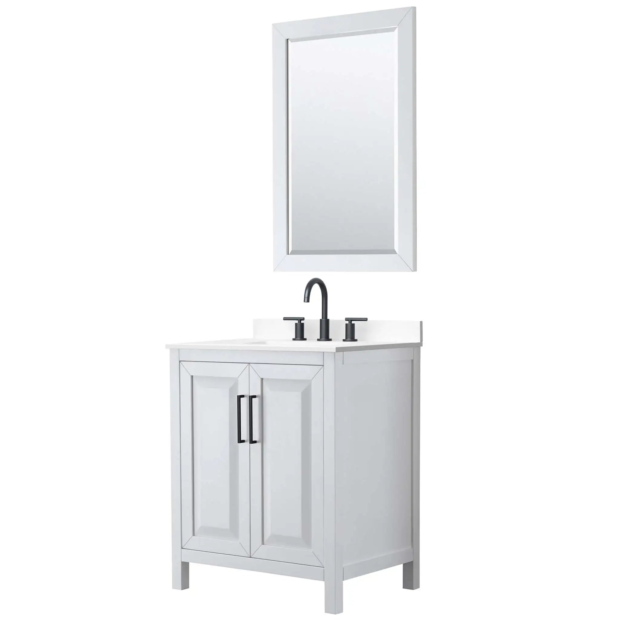 30" Daria Single Bathroom Vanity in White with Matte Black Trim & 24" Mirror by Wyndham