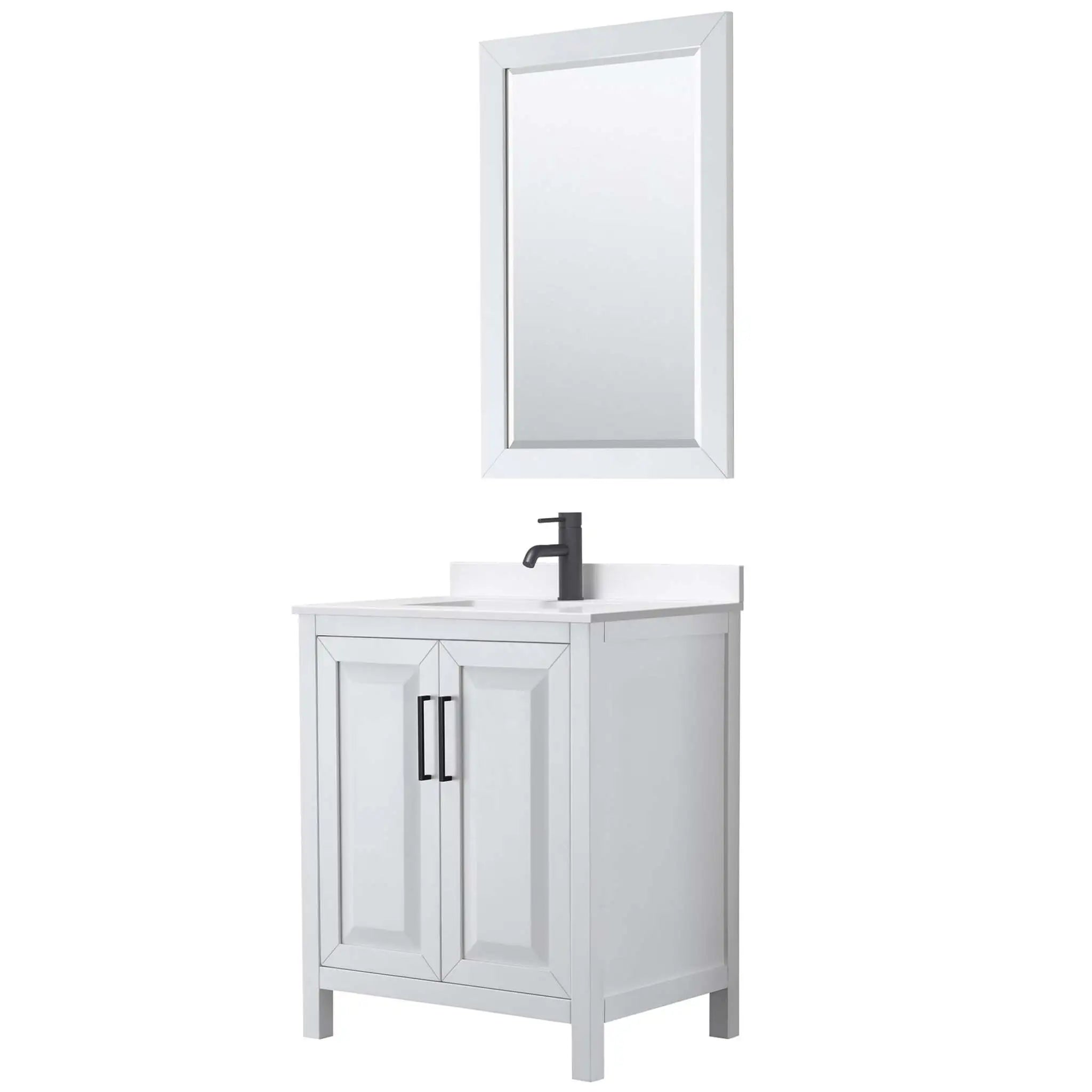 30" Daria Single Bathroom Vanity in White with Matte Black Trim & 24" Mirror by Wyndham