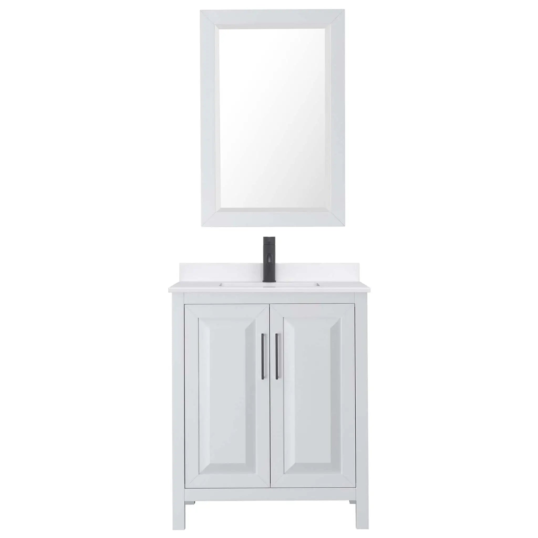 30" Daria Single Bathroom Vanity in White with Matte Black Trim & 24" Mirror by Wyndham