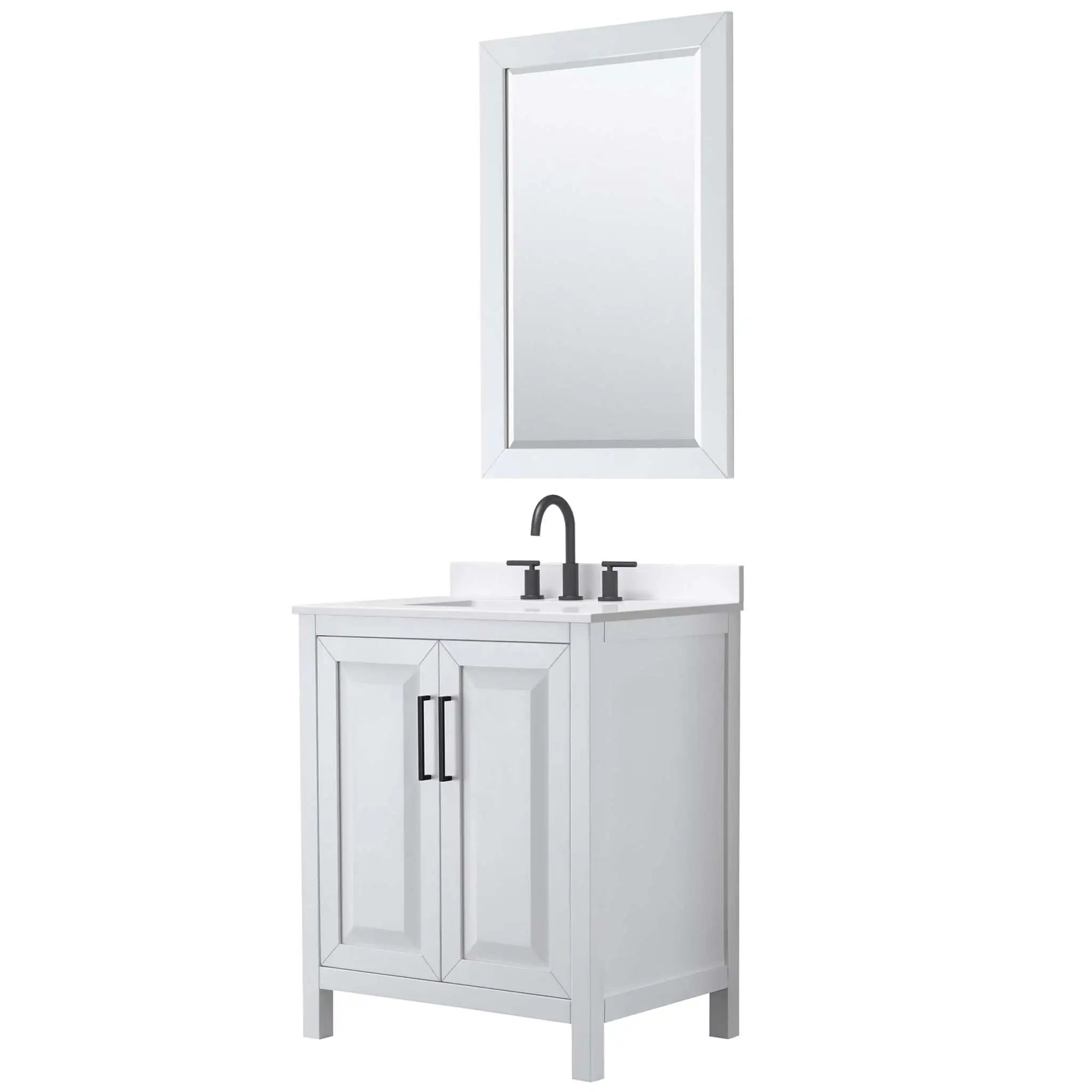 30" Daria Single Bathroom Vanity in White with Matte Black Trim & 24" Mirror by Wyndham