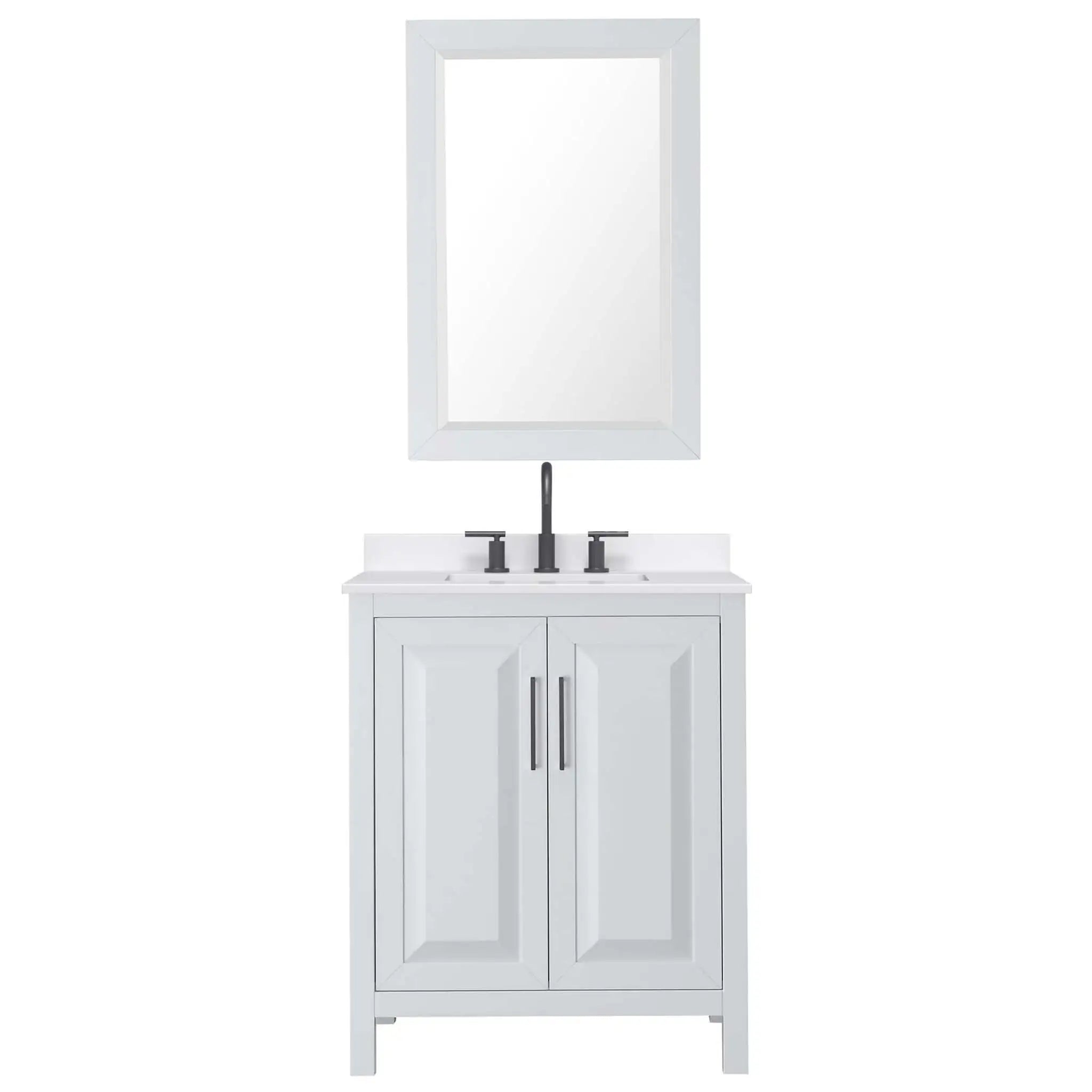 30" Daria Single Bathroom Vanity in White with Matte Black Trim & 24" Mirror by Wyndham