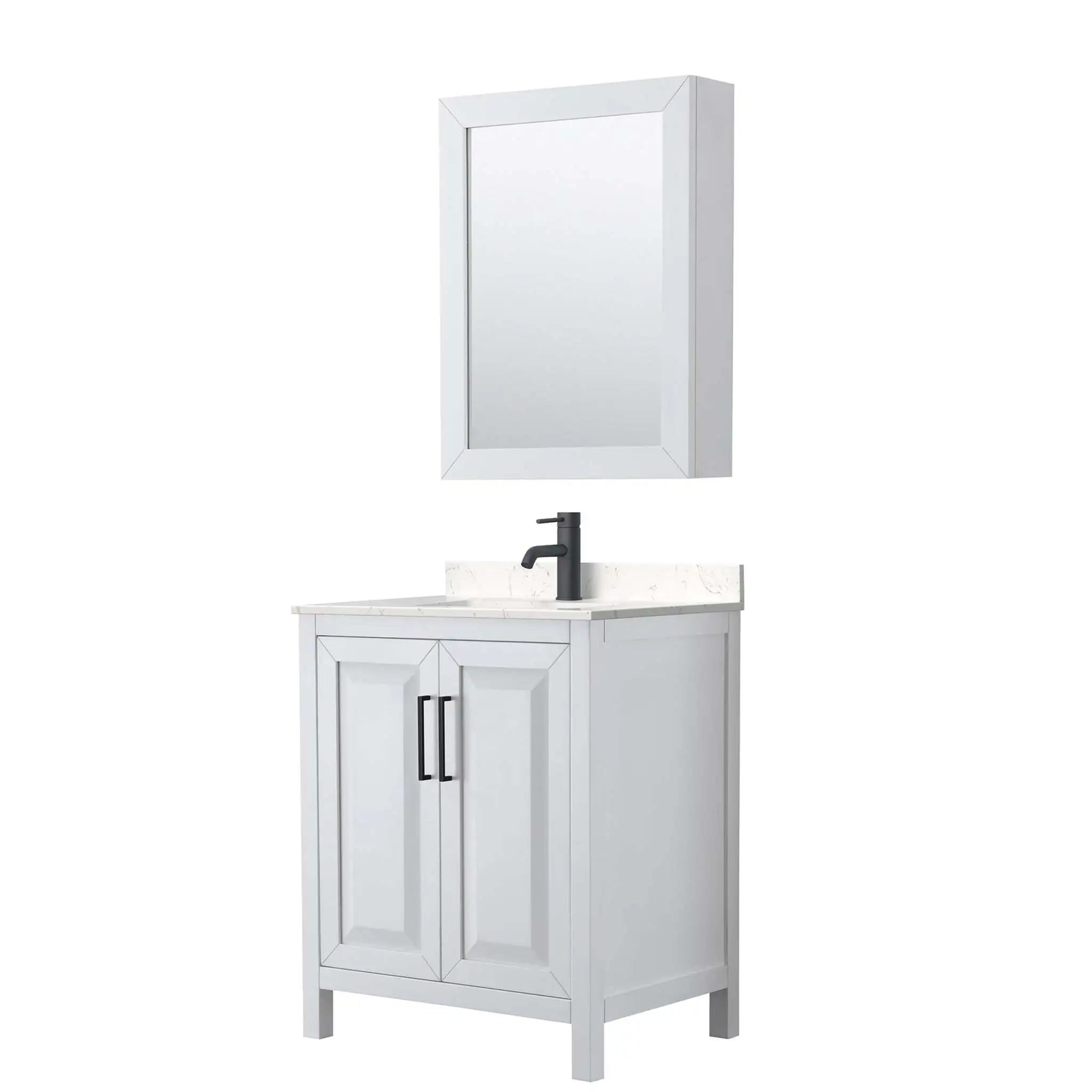 30" Daria Single Bathroom Vanity in White with Matte Black Trim & Medicine Cabinet by Wyndham