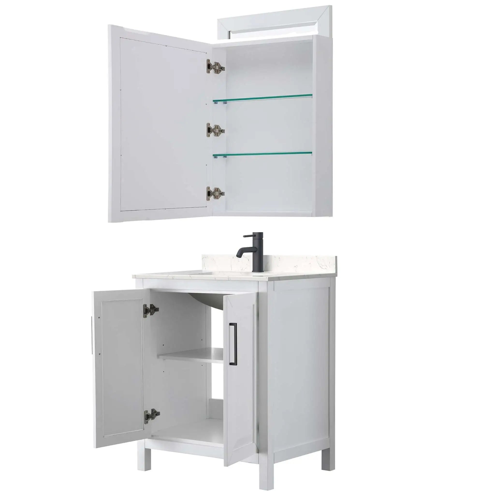 30" Daria Single Bathroom Vanity in White with Matte Black Trim & Medicine Cabinet by Wyndham