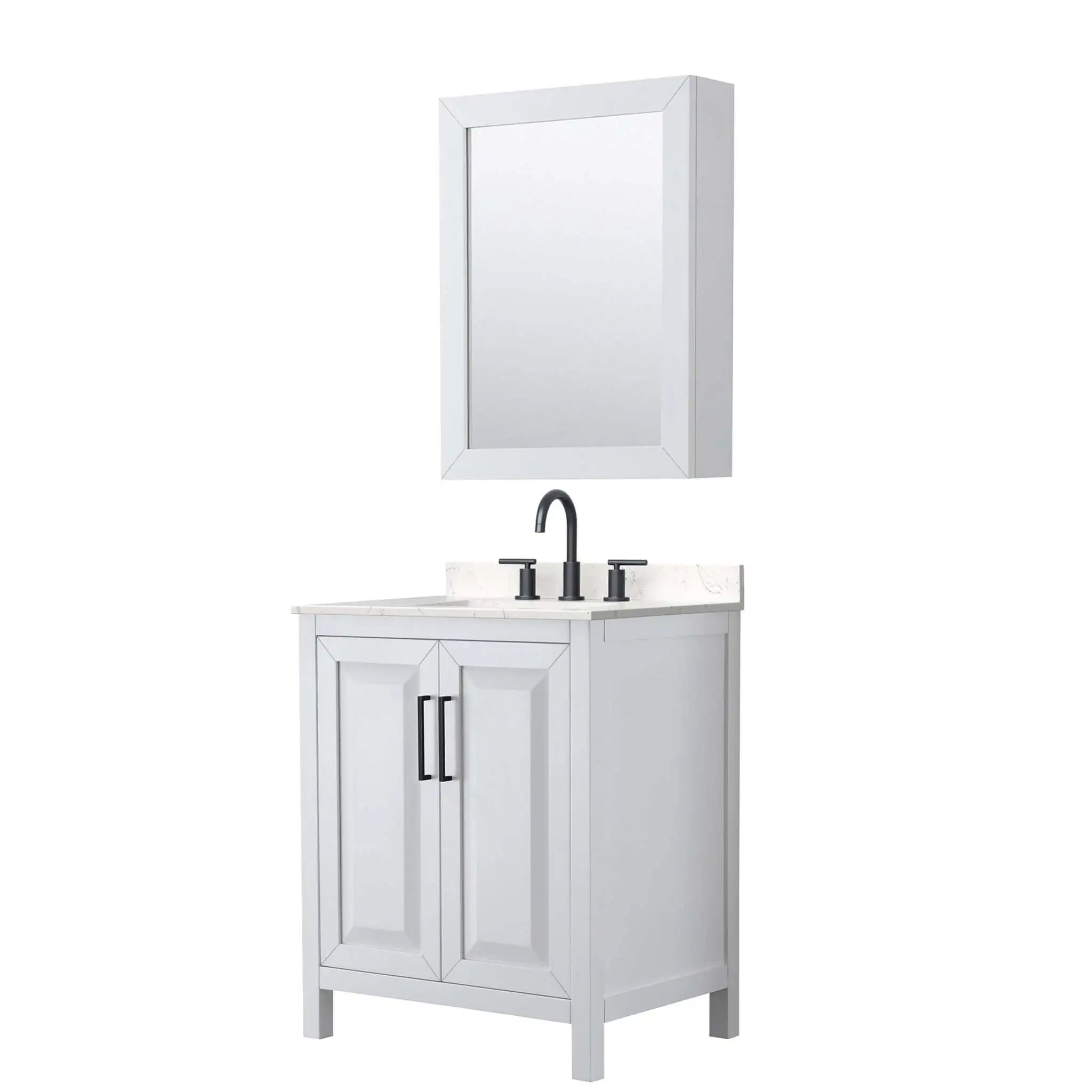 30" Daria Single Bathroom Vanity in White with Matte Black Trim & Medicine Cabinet by Wyndham