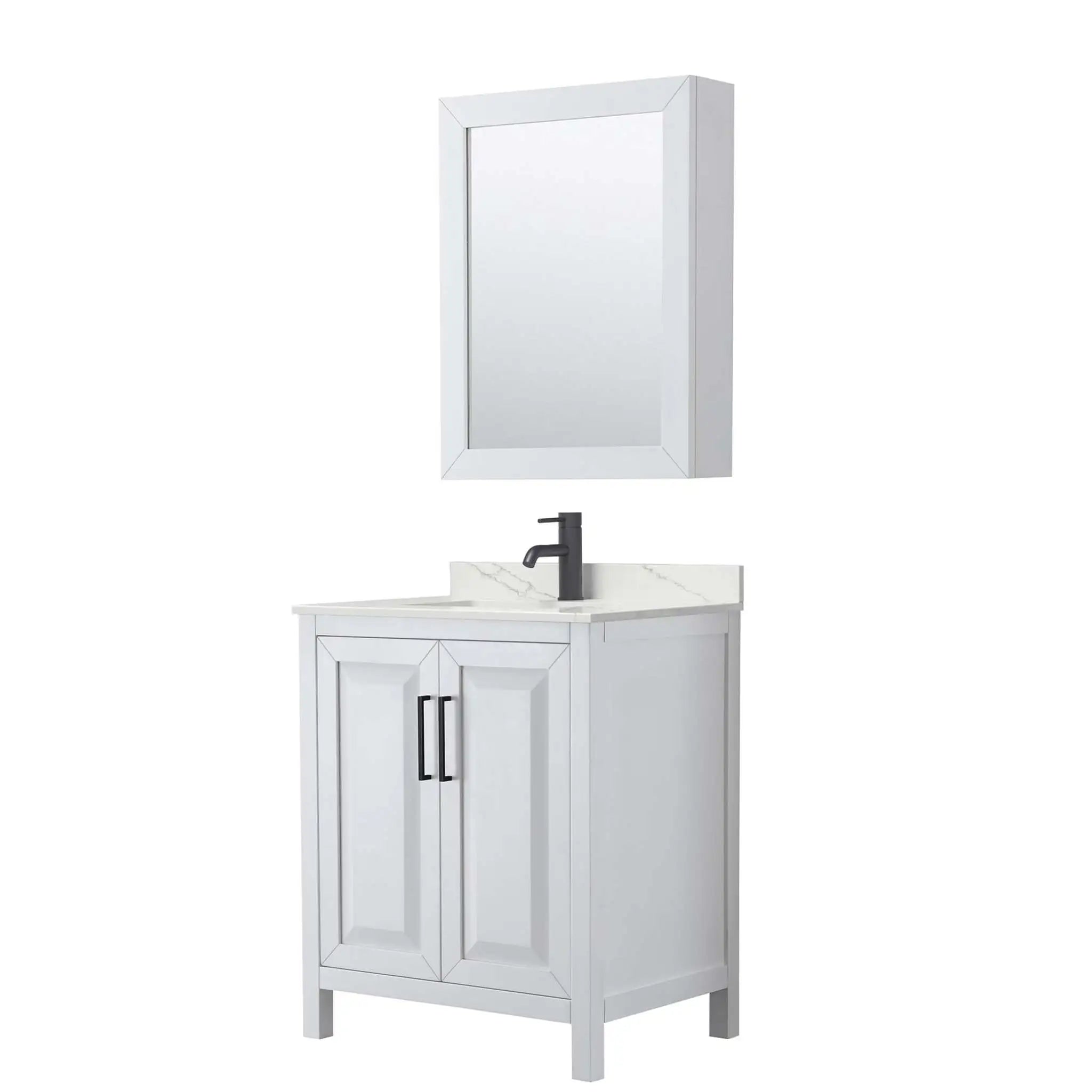 30" Daria Single Bathroom Vanity in White with Matte Black Trim & Medicine Cabinet by Wyndham