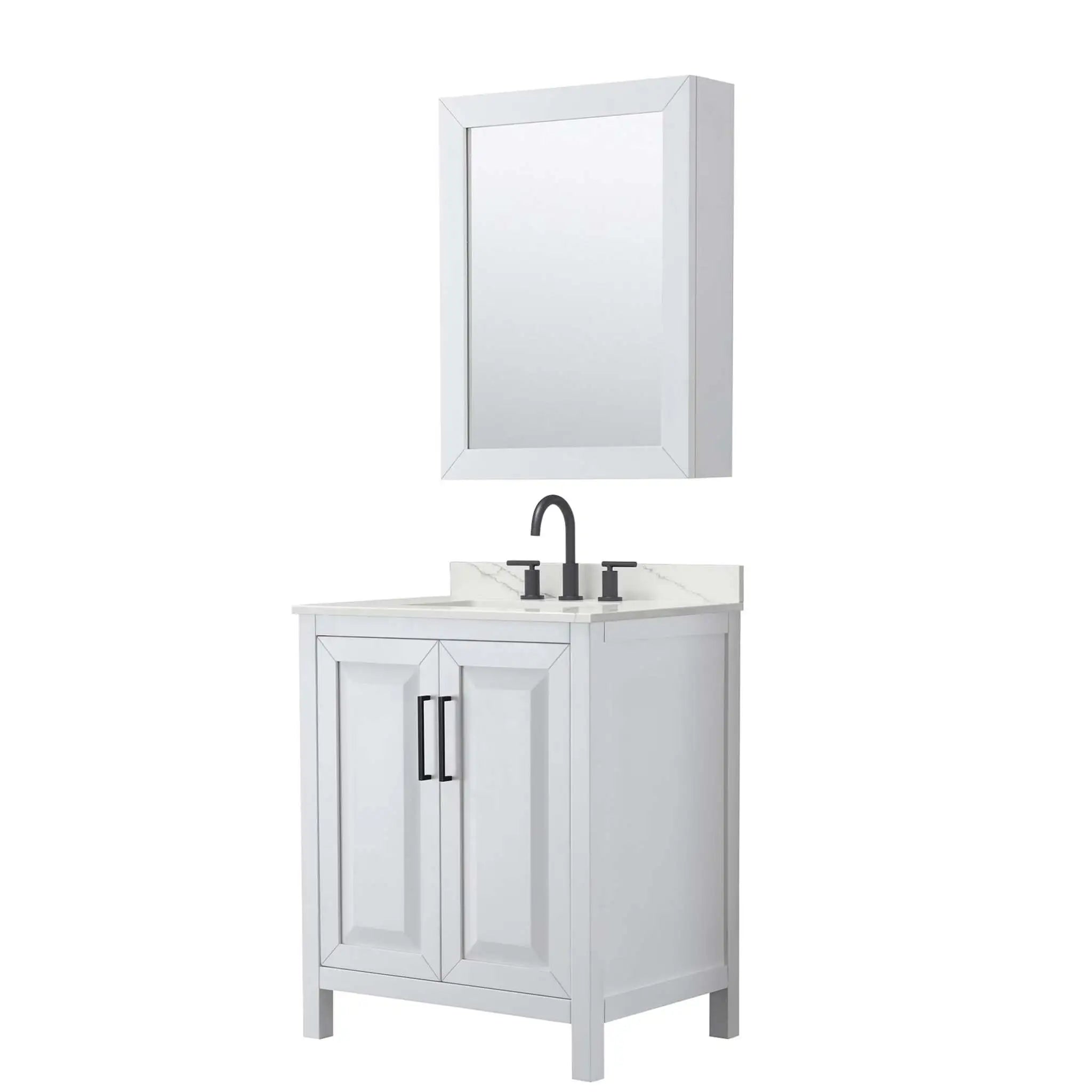 30" Daria Single Bathroom Vanity in White with Matte Black Trim & Medicine Cabinet by Wyndham