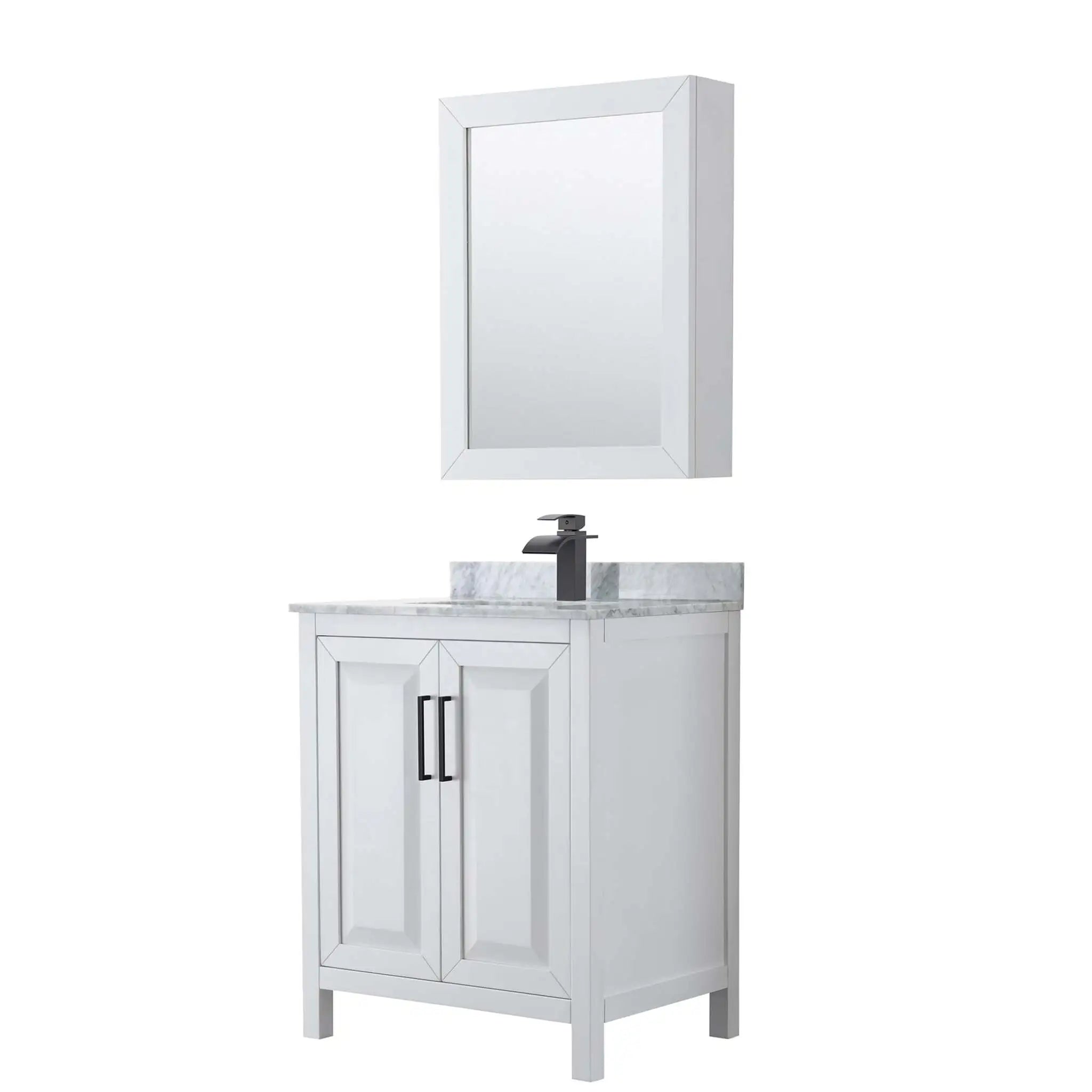 30" Daria Single Bathroom Vanity in White with Matte Black Trim & Medicine Cabinet by Wyndham
