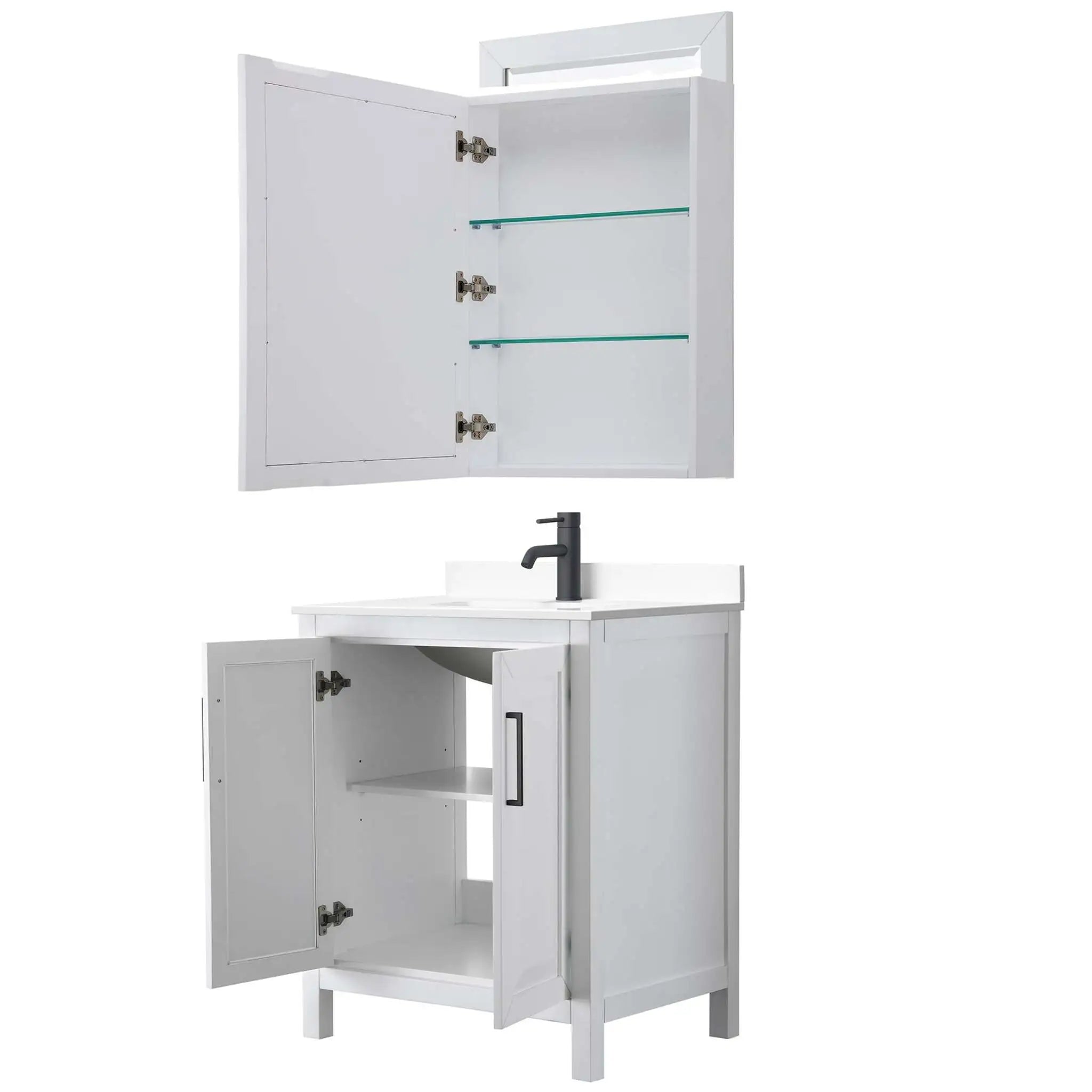 30" Daria Single Bathroom Vanity in White with Matte Black Trim & Medicine Cabinet by Wyndham
