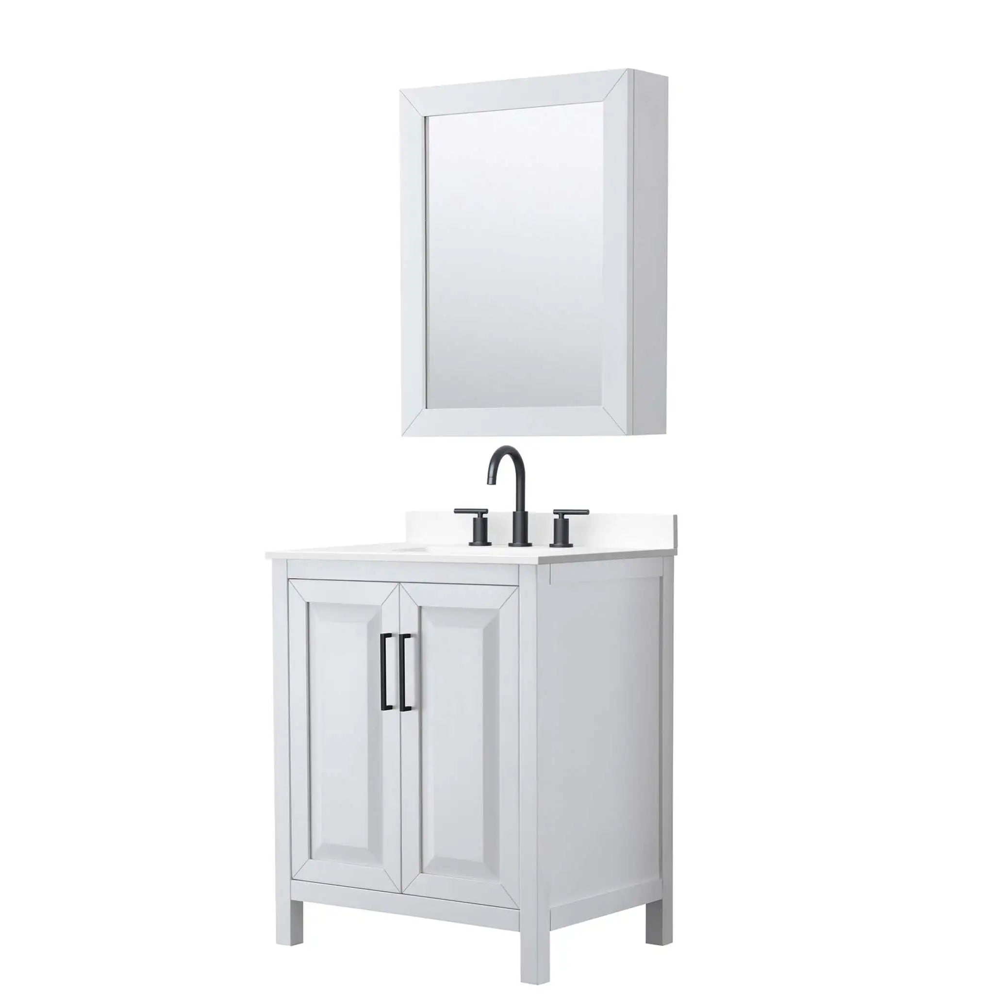 30" Daria Single Bathroom Vanity in White with Matte Black Trim & Medicine Cabinet by Wyndham