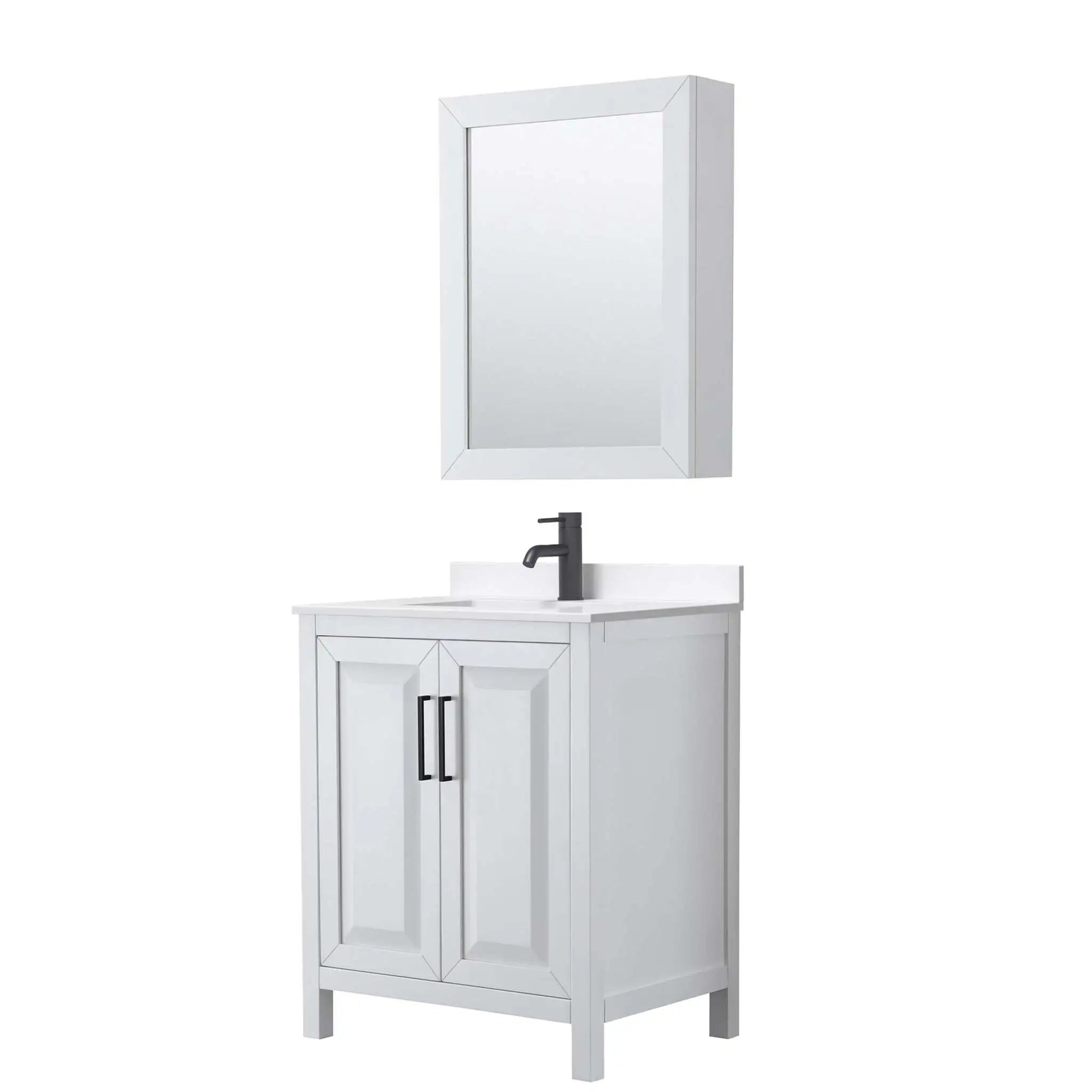 30" Daria Single Bathroom Vanity in White with Matte Black Trim & Medicine Cabinet by Wyndham