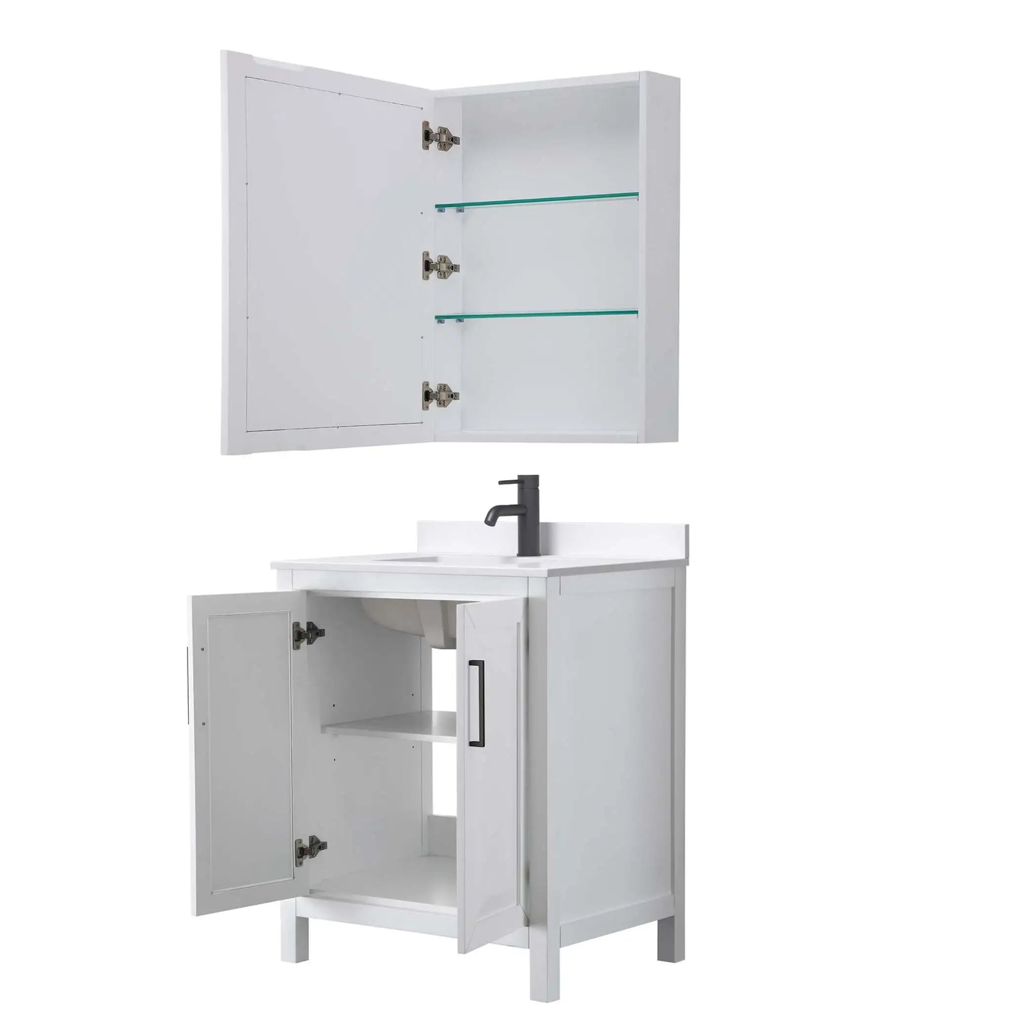 30" Daria Single Bathroom Vanity in White with Matte Black Trim & Medicine Cabinet by Wyndham
