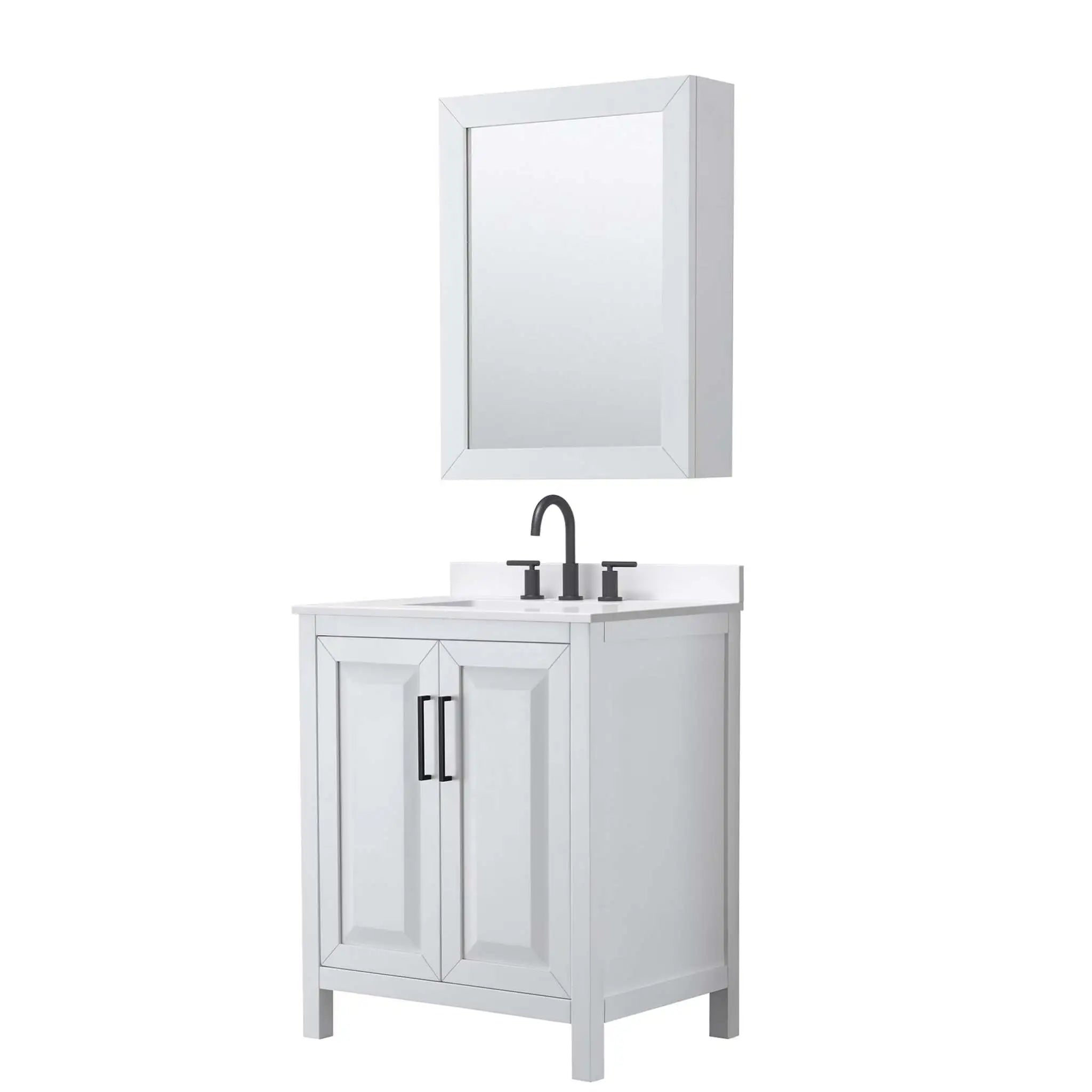 30" Daria Single Bathroom Vanity in White with Matte Black Trim & Medicine Cabinet by Wyndham