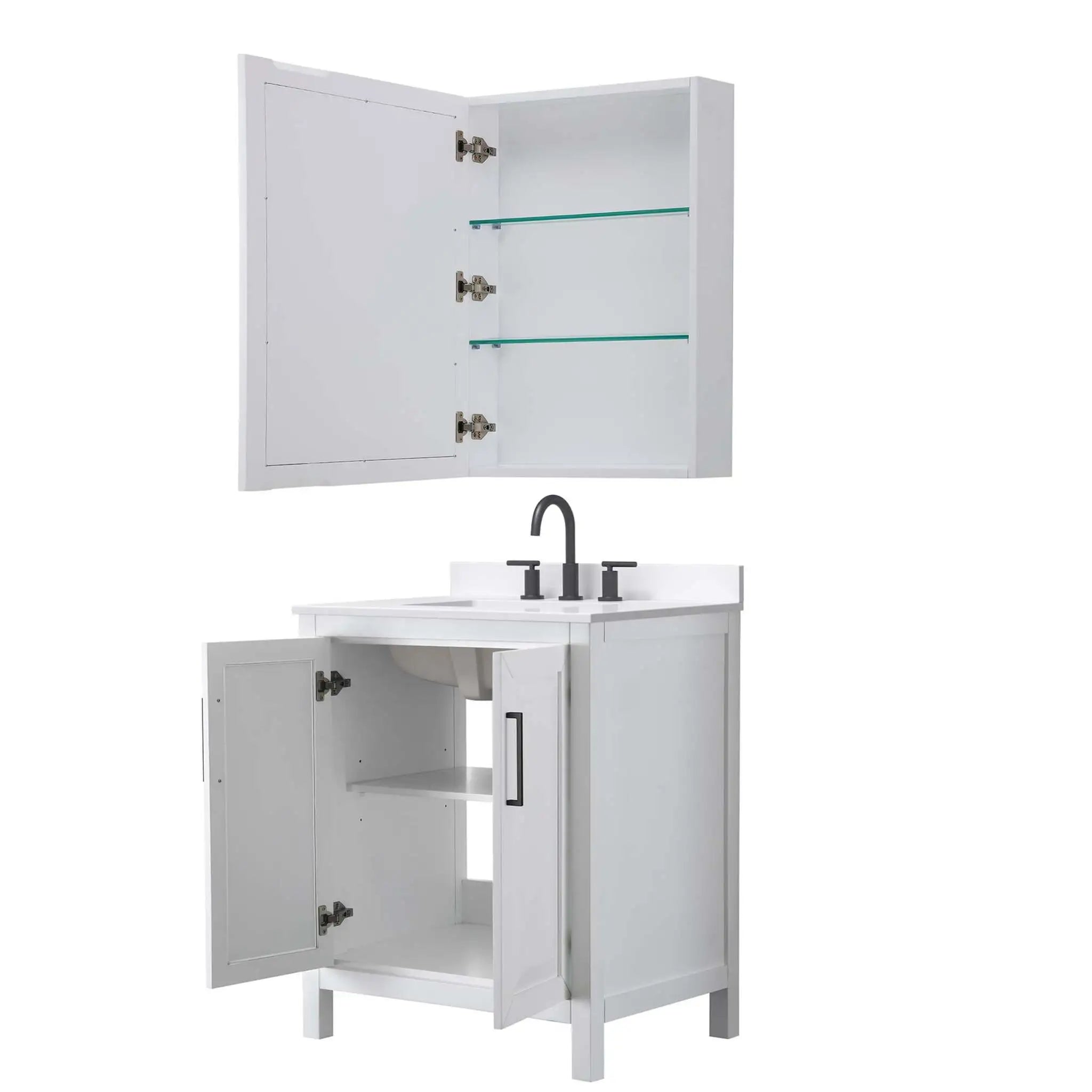 30" Daria Single Bathroom Vanity in White with Matte Black Trim & Medicine Cabinet by Wyndham