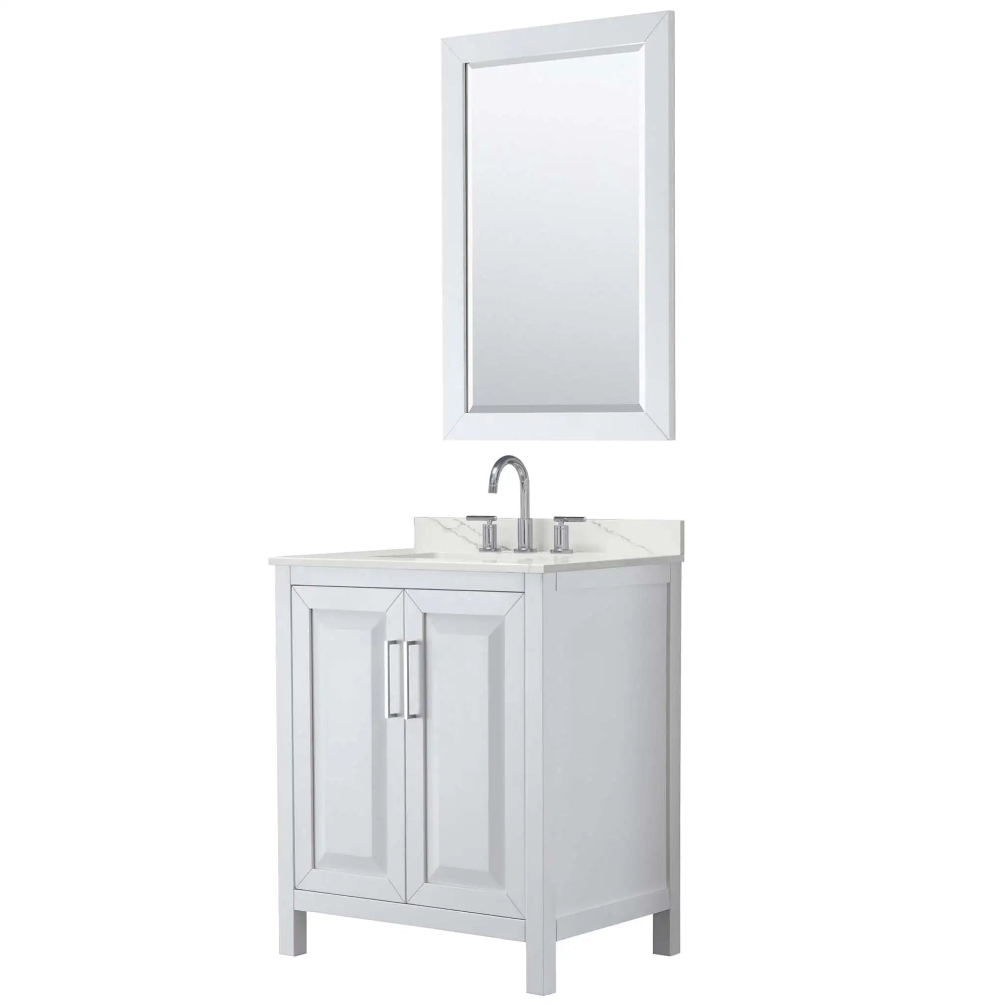 30" Daria Single Bathroom Vanity in White with Polished Chrome Trim & 24" Mirror by Wyndham