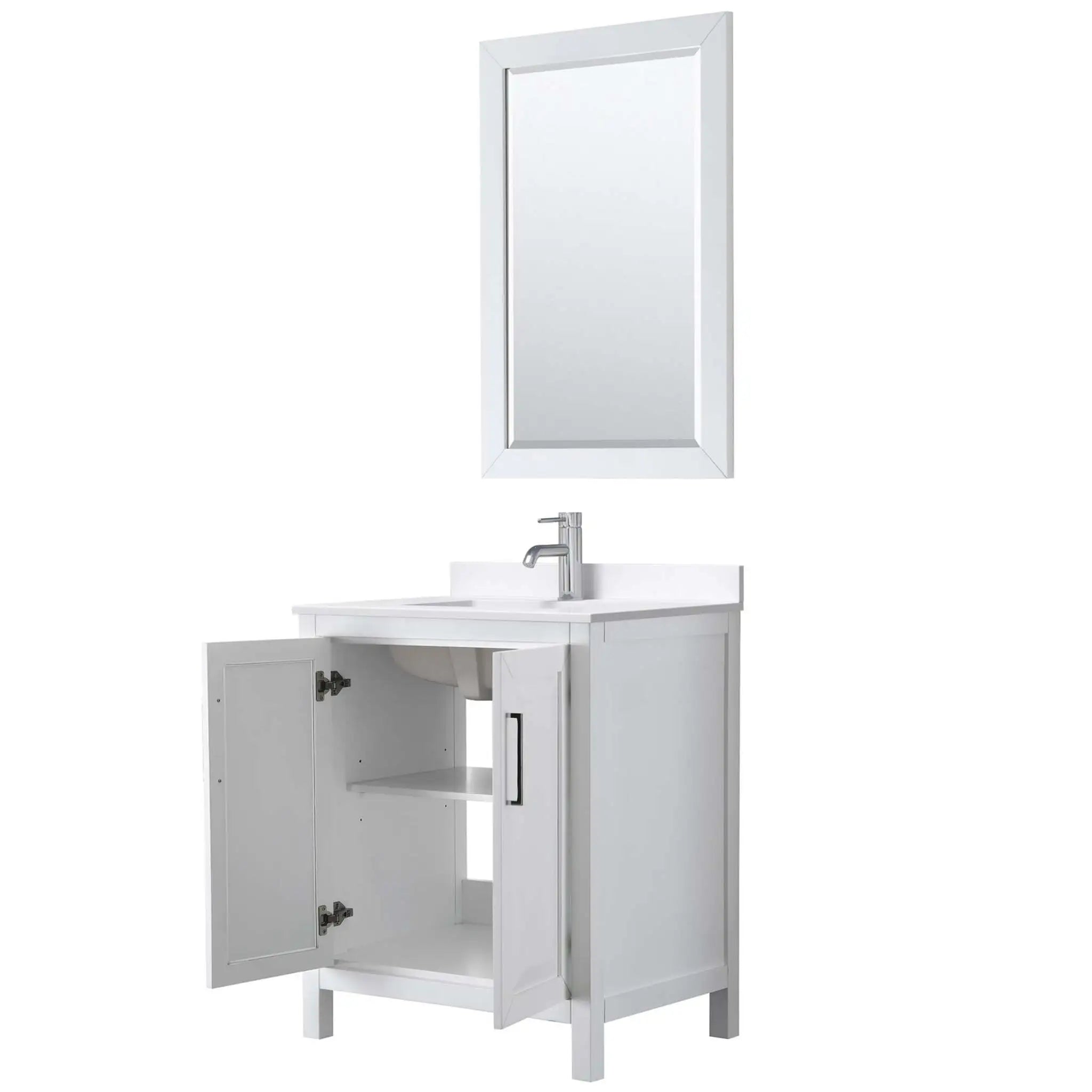 30" Daria Single Bathroom Vanity in White with Polished Chrome Trim & 24" Mirror by Wyndham