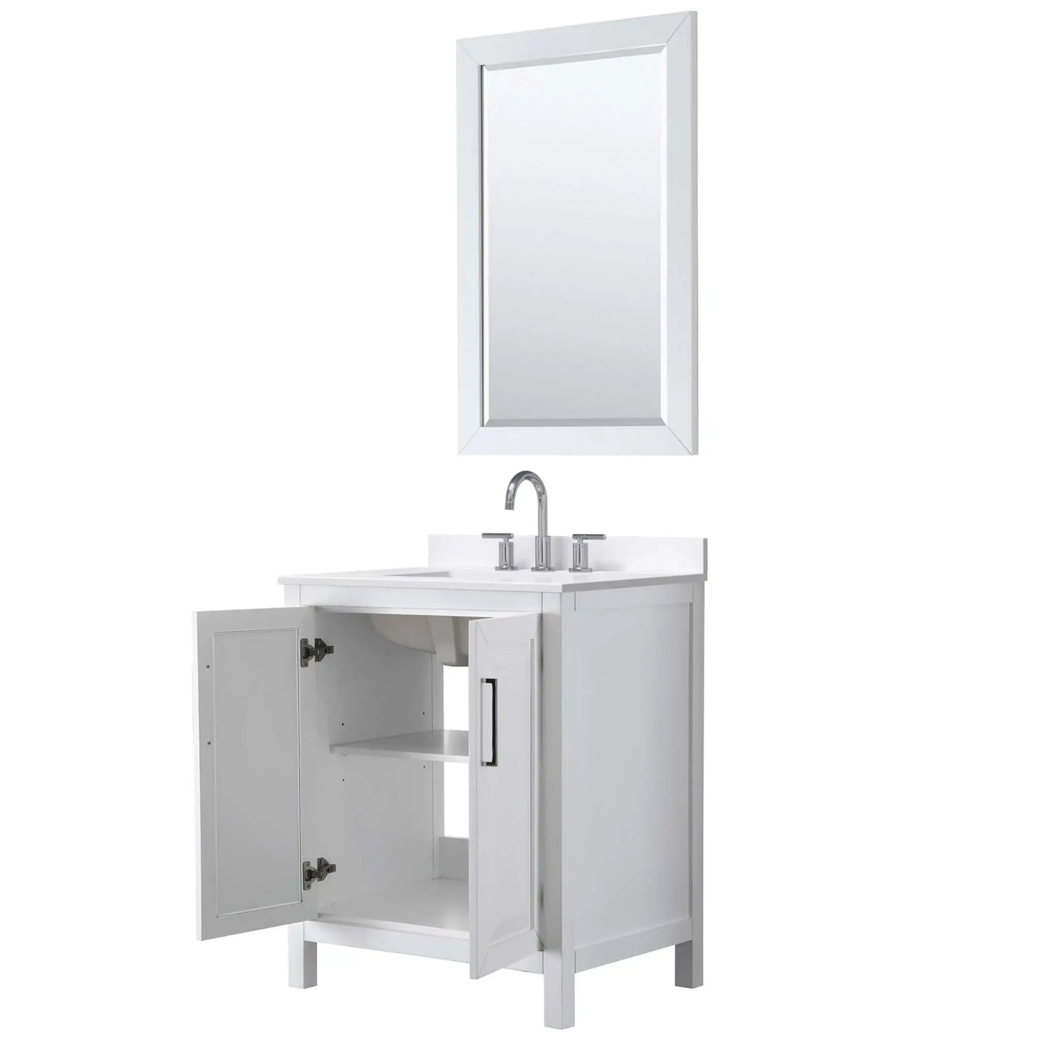 30" Daria Single Bathroom Vanity in White with Polished Chrome Trim & 24" Mirror by Wyndham