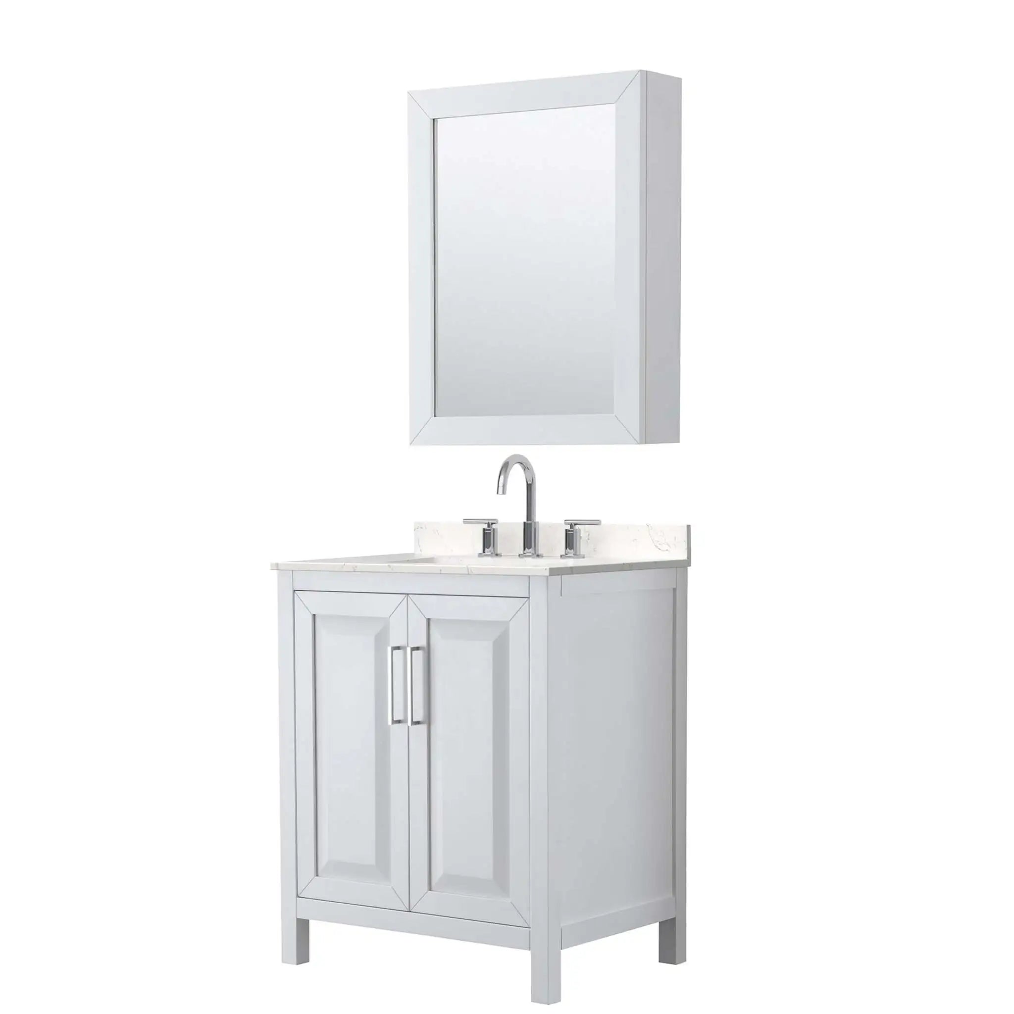 30" Daria Single Bathroom Vanity in White with Polished Chrome Trim & Medicine Cabinet by Wyndham