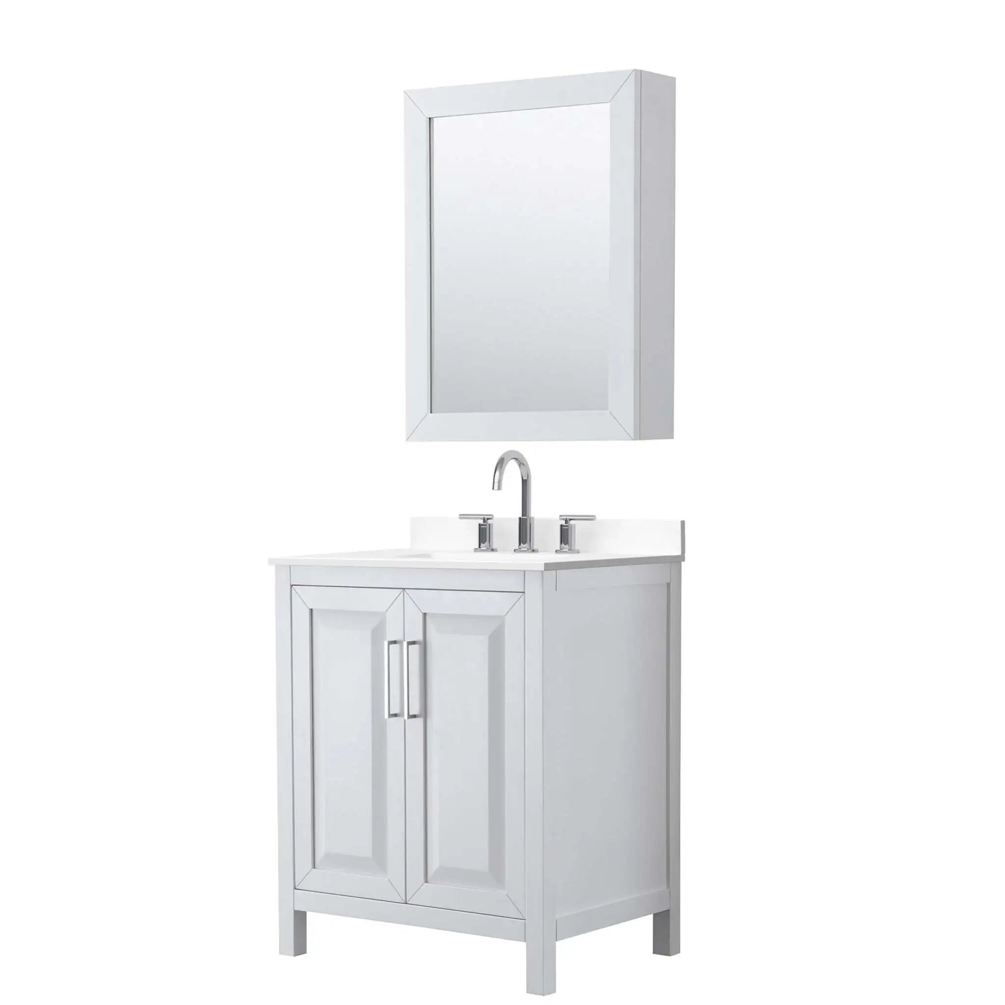 30" Daria Single Bathroom Vanity in White with Polished Chrome Trim & Medicine Cabinet by Wyndham