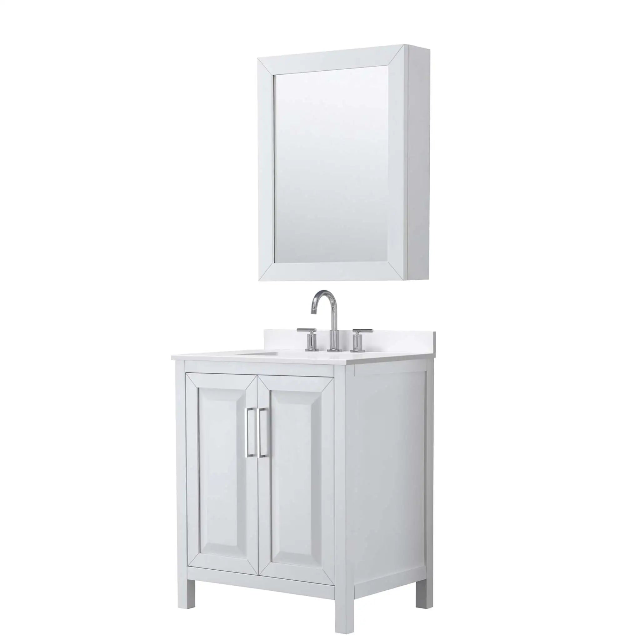 30" Daria Single Bathroom Vanity in White with Polished Chrome Trim & Medicine Cabinet by Wyndham