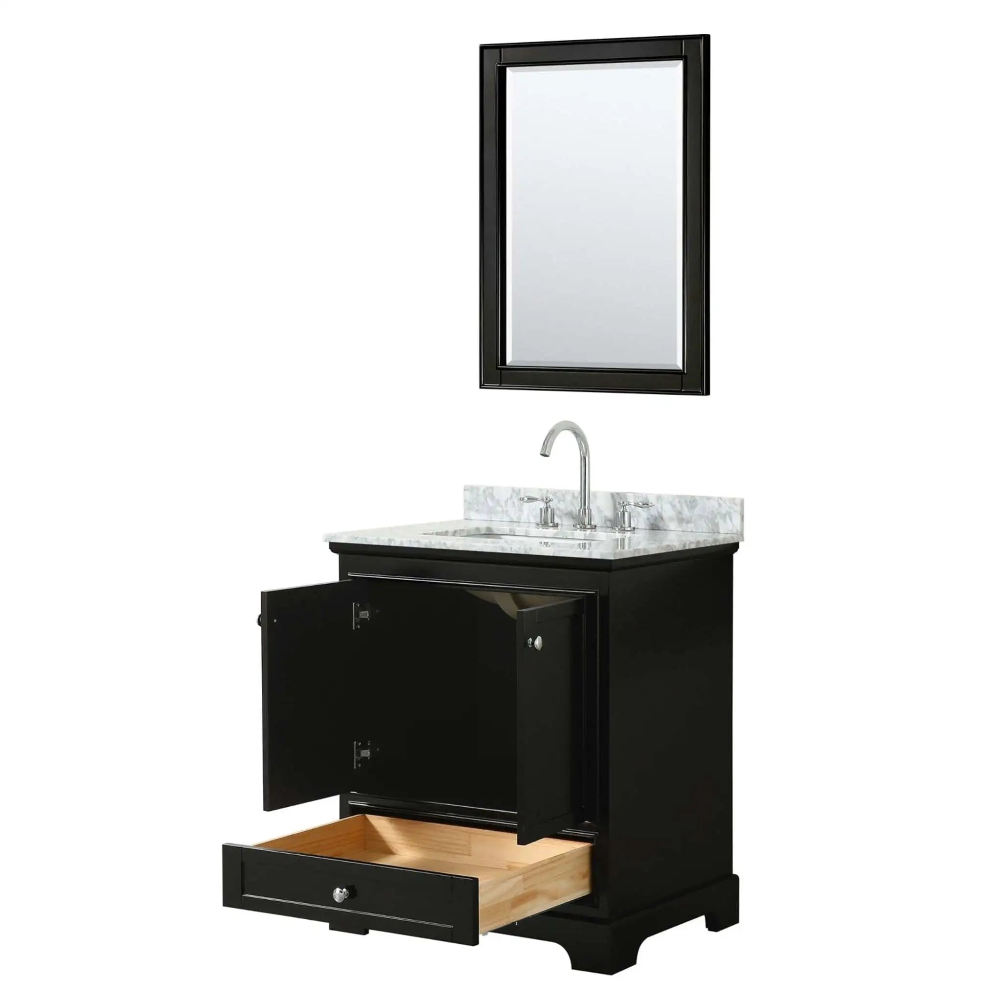 30" Deborah Single Bathroom Vanity in Dark Espresso with Polished Chrome Trim & 24" Mirror by Wyndham