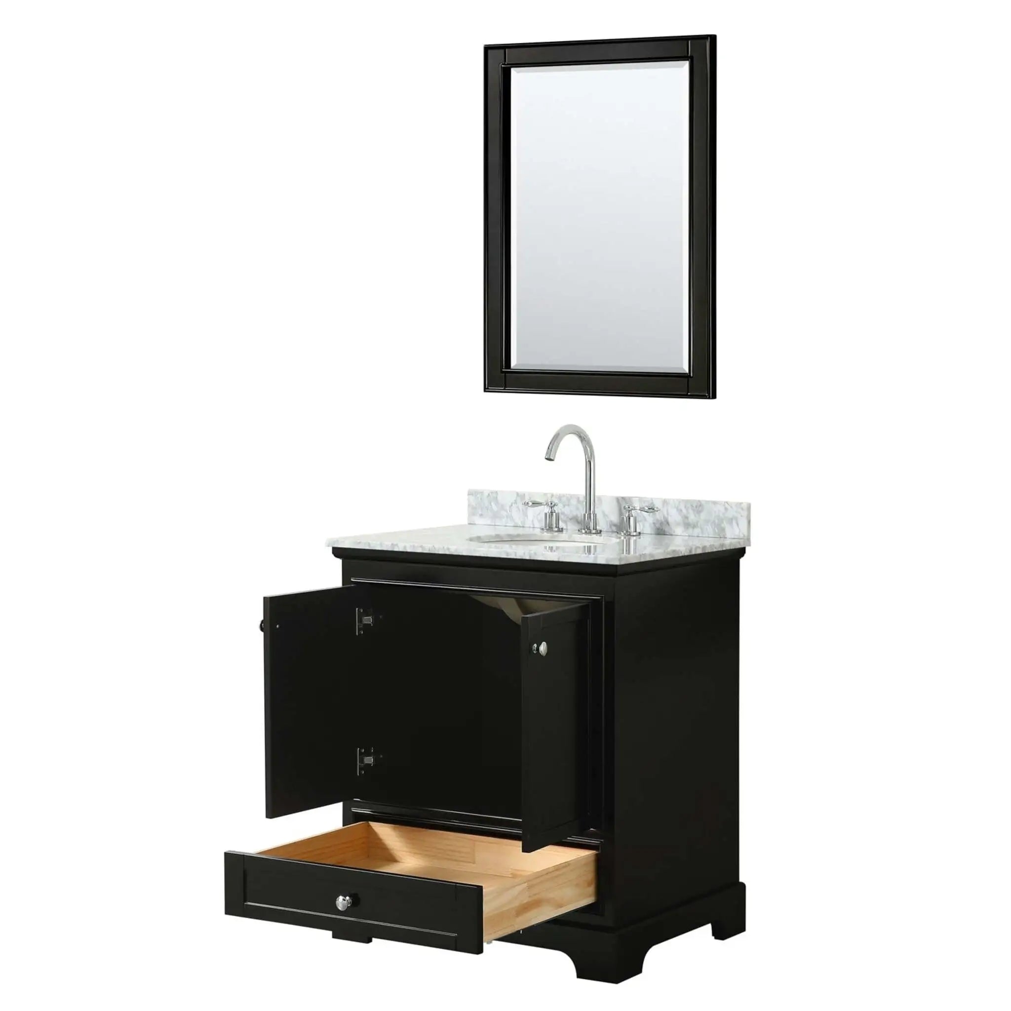 30" Deborah Single Bathroom Vanity in Dark Espresso with Polished Chrome Trim & 24" Mirror by Wyndham