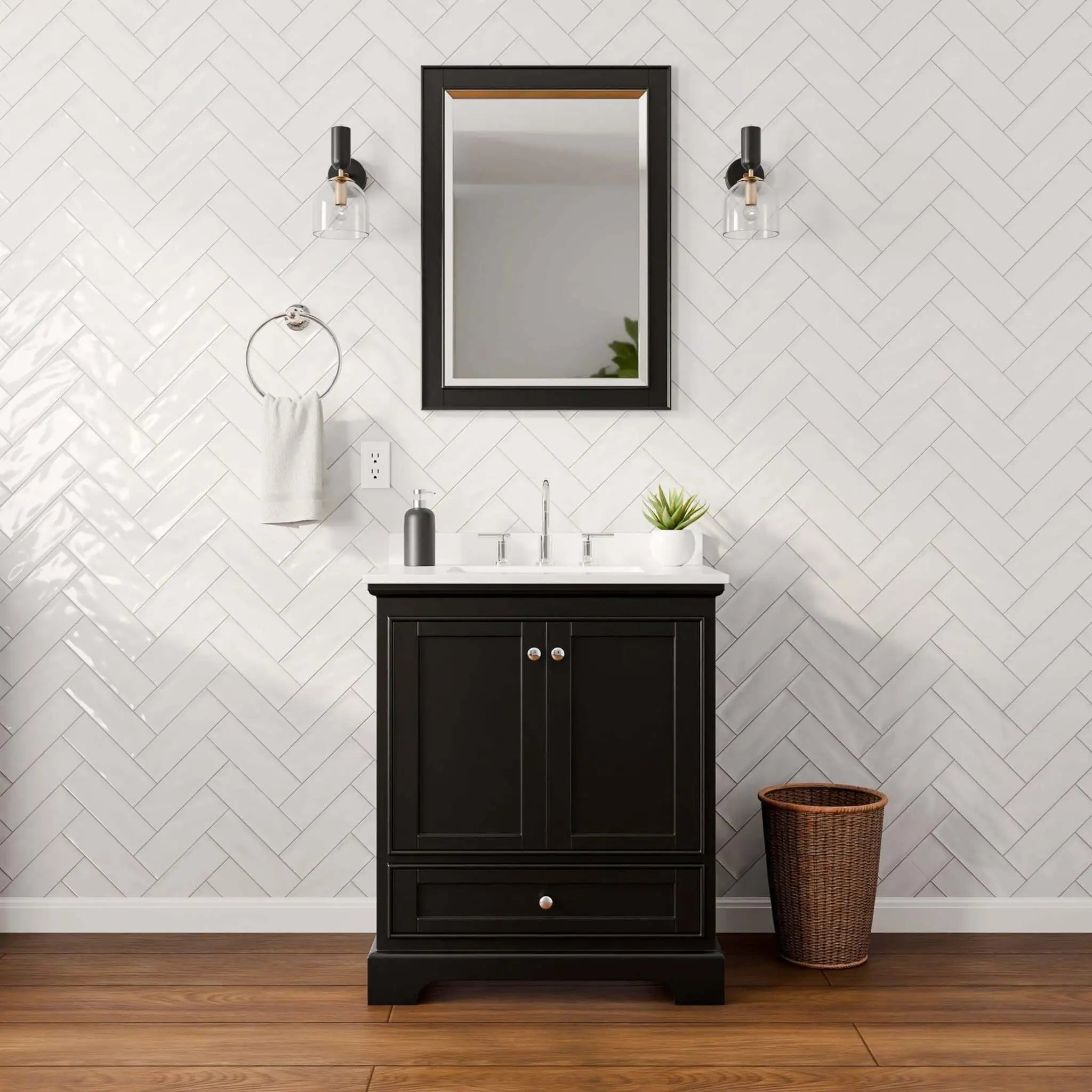 30" Deborah Single Bathroom Vanity in Dark Espresso with Polished Chrome Trim & 24" Mirror by Wyndham